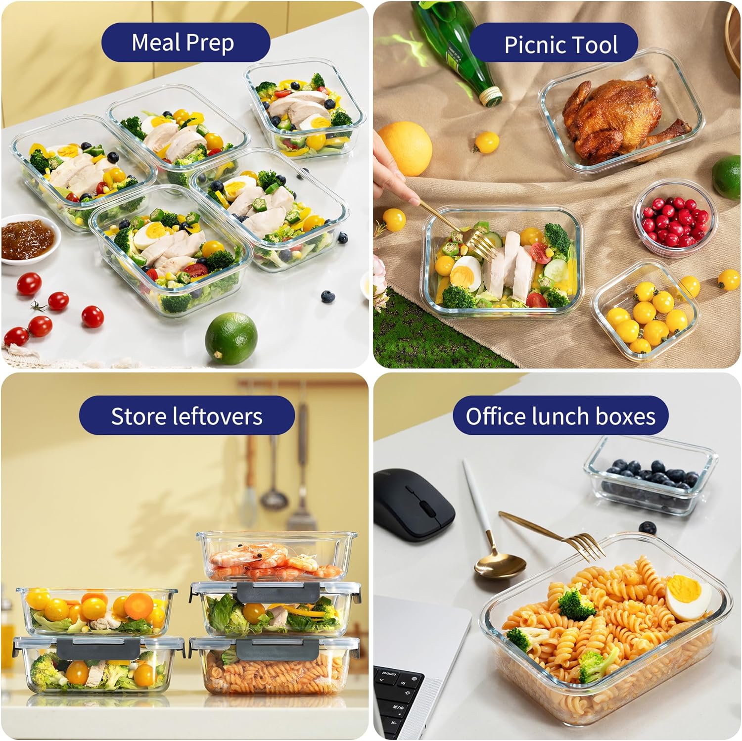 Thumbnail 6 de MFY 12-teiliger Glasbehälter-Set mit Deckel (Meal Prep Boxen, mikrowellen- & ofentauglich) – grau