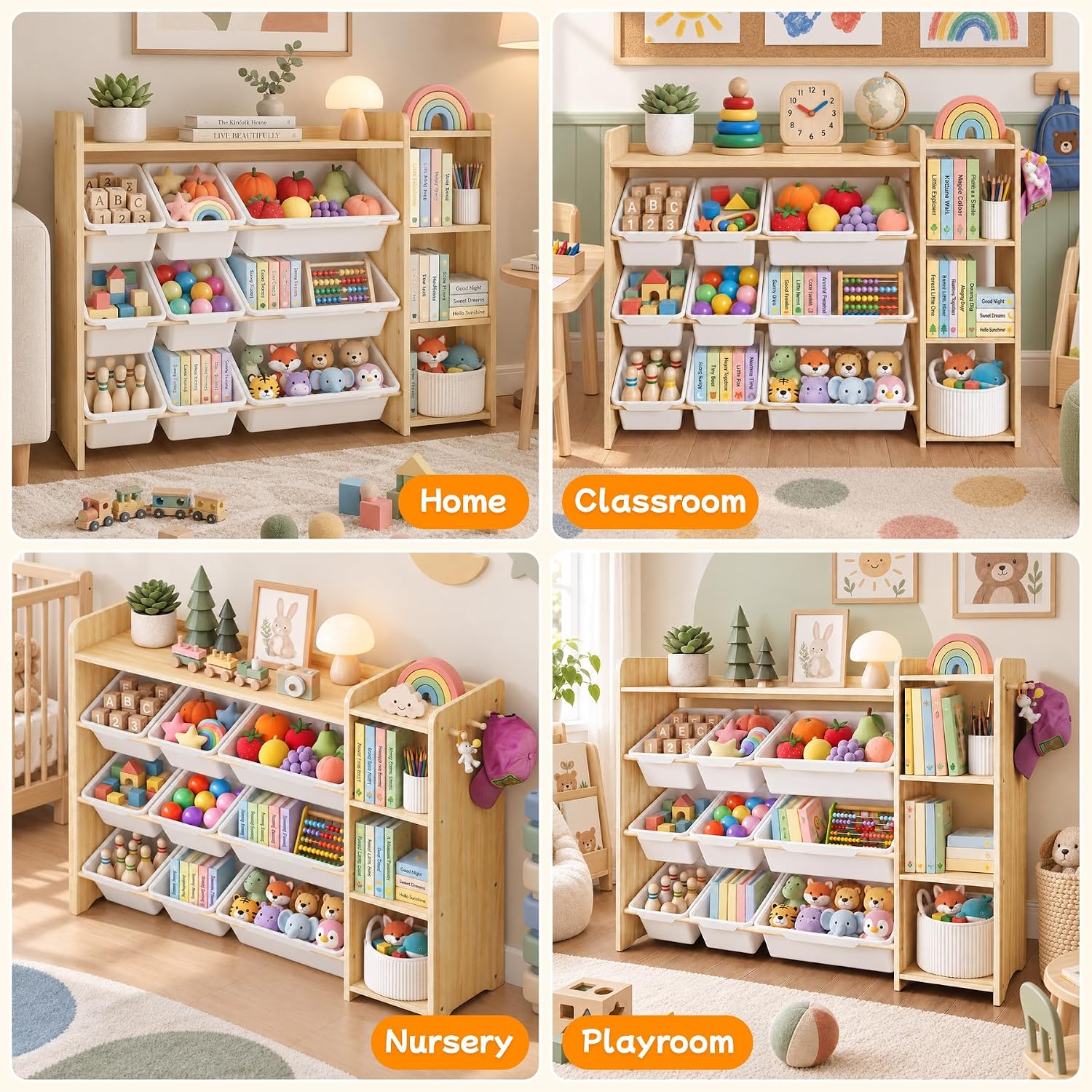 Thumbnail 6 de GITAWUSA Kids Toy Storage Organizer, 3-Tier Shelf with 9 Bins, White and Natural Wood