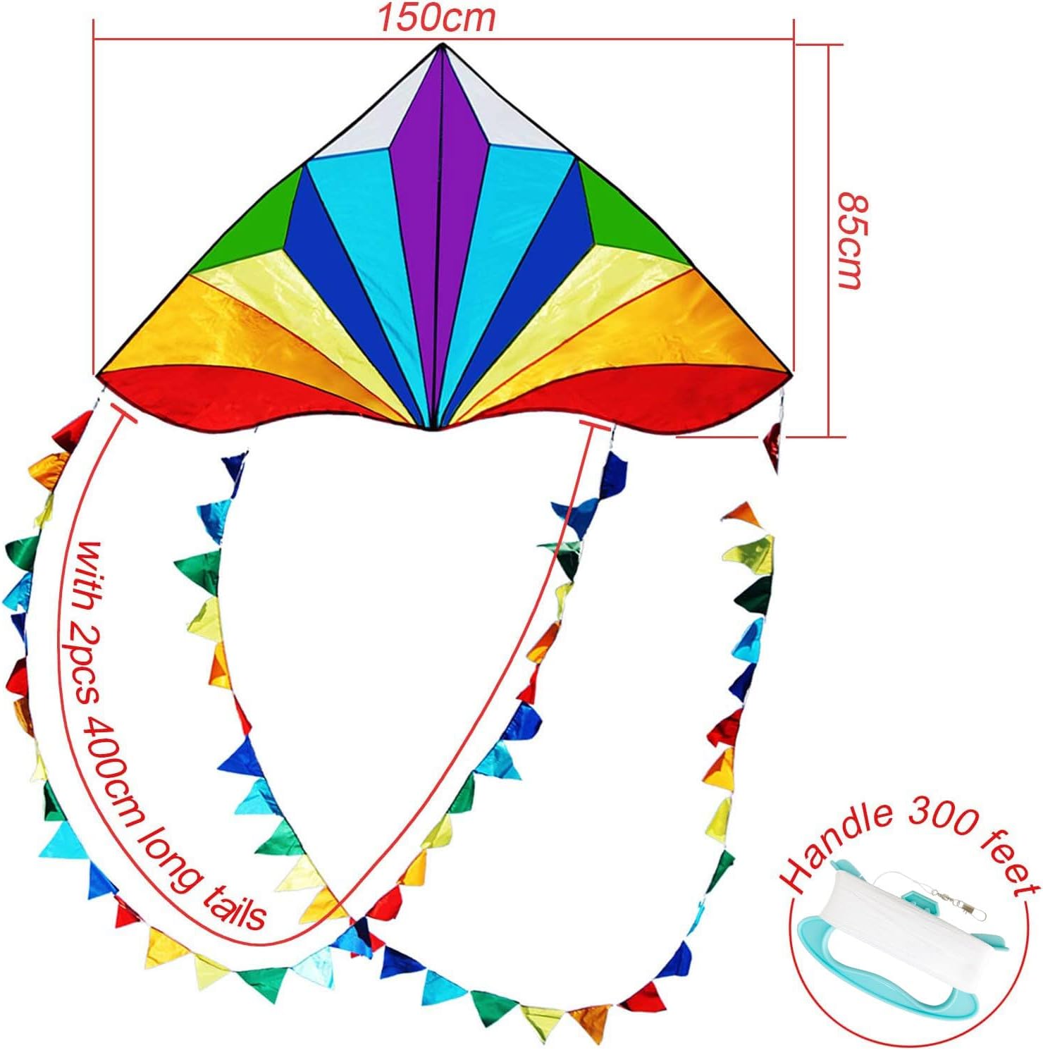 Thumbnail 5 de HONBO Large Delta Kite for Kids & Adults: Easy-to-Fly Beach Kite with Rainbow Tails