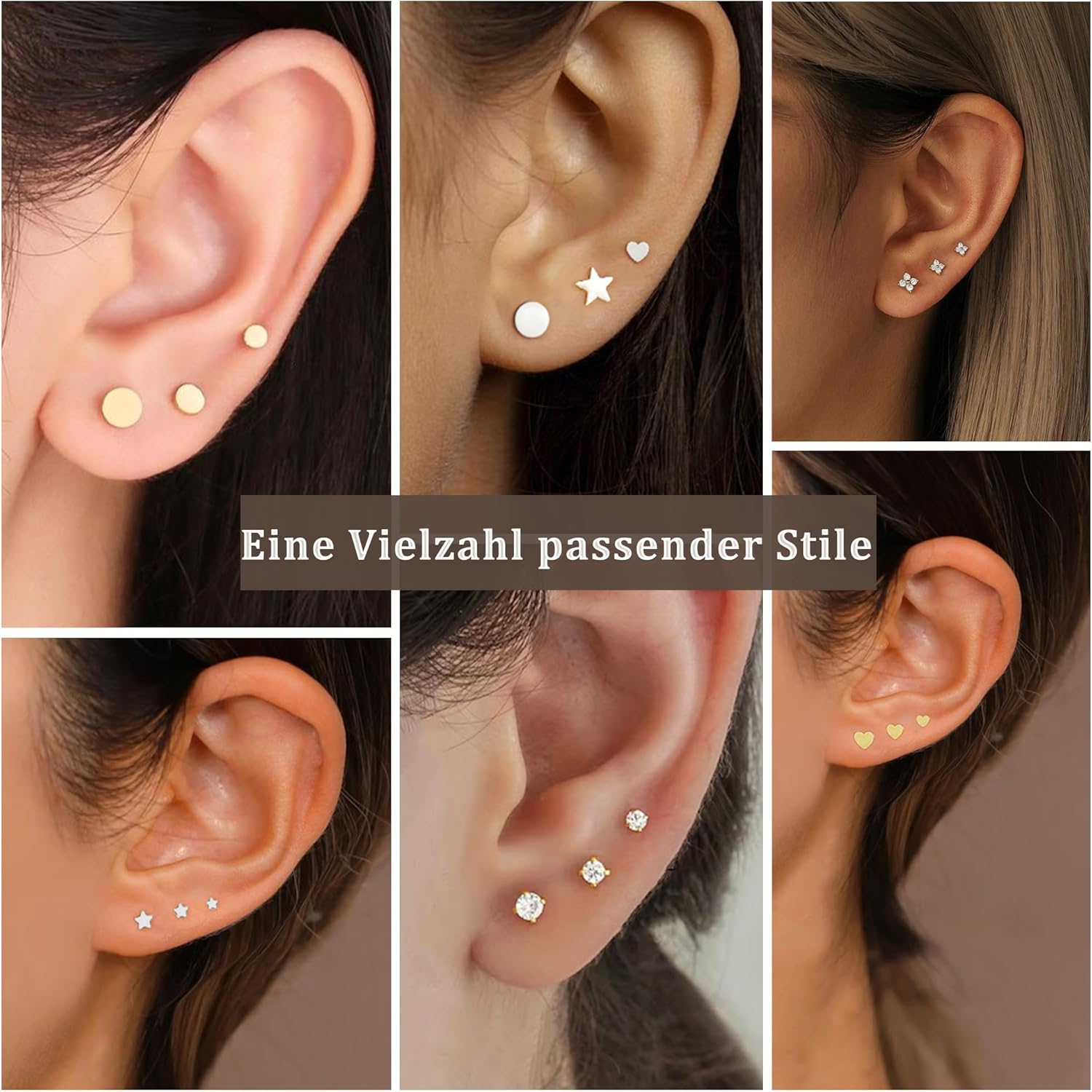 Thumbnail 2 de RAJPUTANA set di piccoli orecchini a perno in argento sterling 925 e placcatura oro 14k (3 paia, per orecchie sensibili)