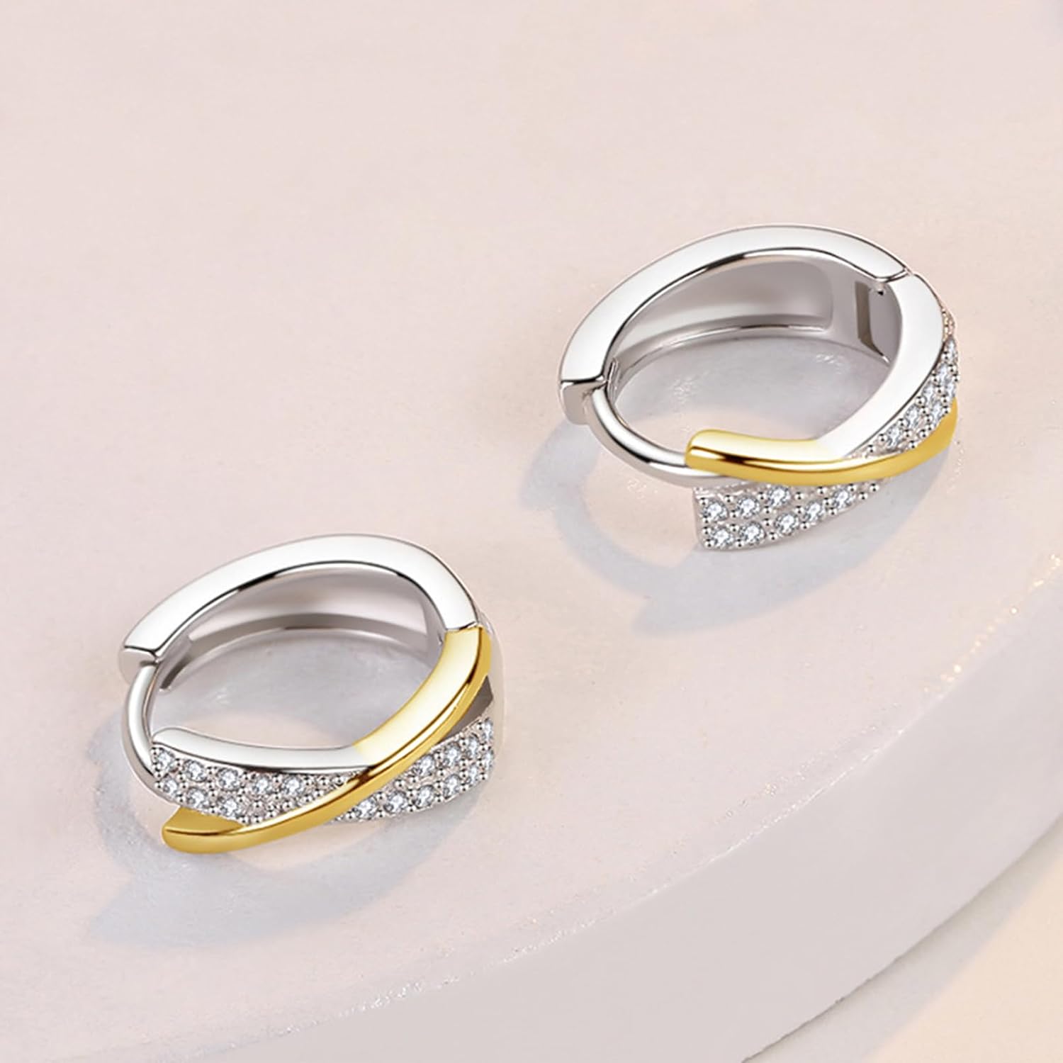 Detalle de Creolen Silber 925 mit Zirkonia – Kleine Huggie Ohrringe (10 mm) für Damen