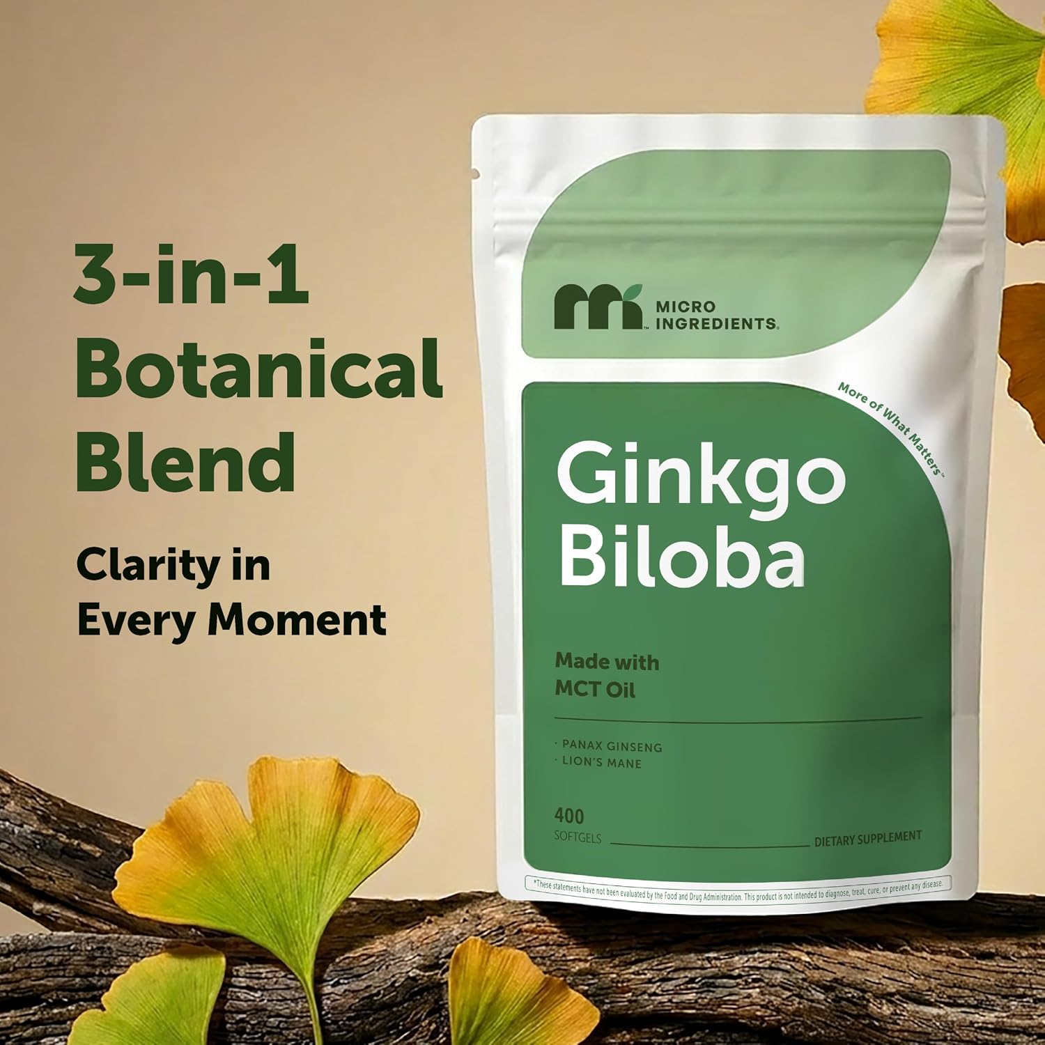 Detalle 1 de Micro Ingredients Ginkgo Biloba Supplement, 400 Softgels
