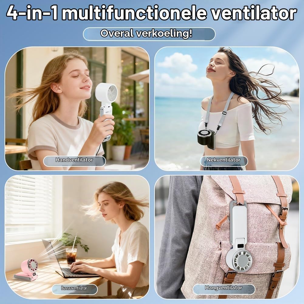 Thumbnail 3 de AUAUY 5658556 handventilator, 180° opvouwbaar, 3600 mAh, wit