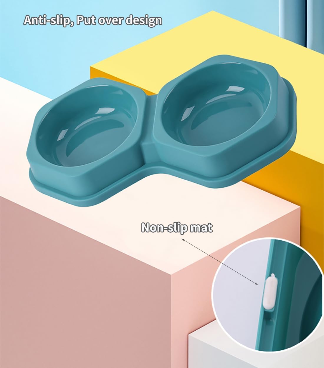Detalle de Double Dog Bowls: Non Slip Removable Stainless Steel Double Pet Bowl 2-in-1 (Dark Blue, S)