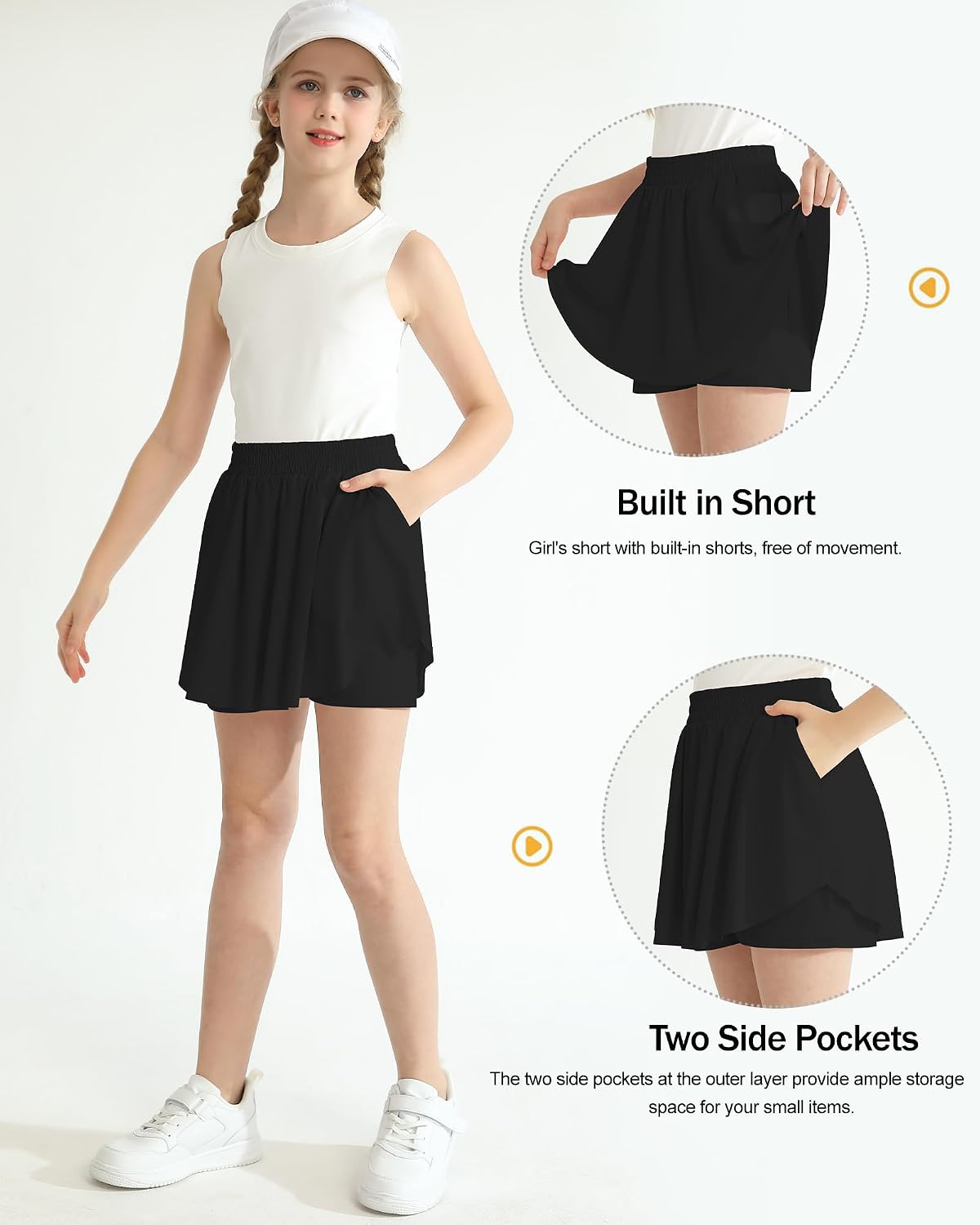Thumbnail 5 de Hovershoes Girls 2-in-1 Athletic Skort Shorts with Pockets – Flowing Outer Layer