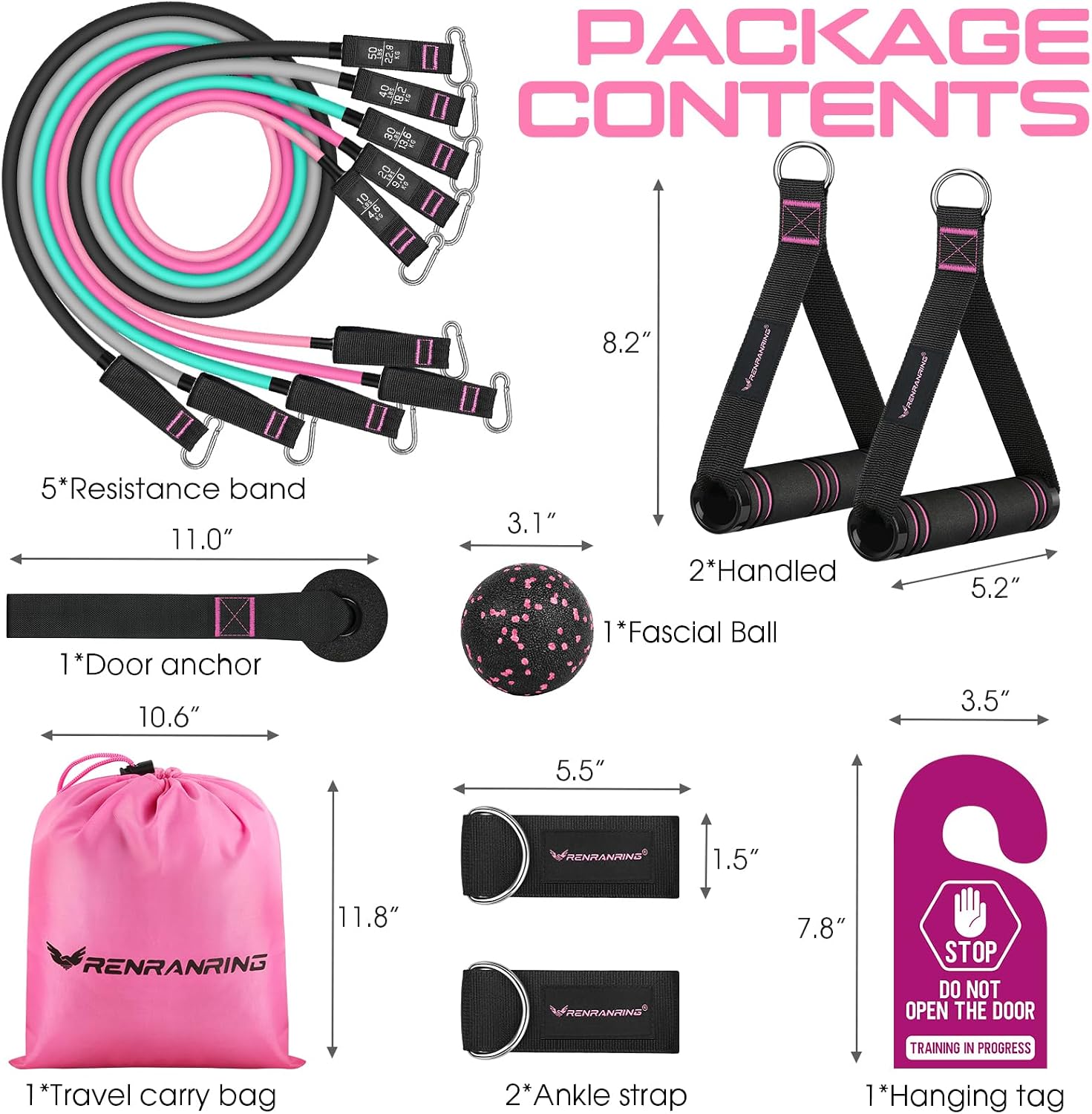 Detalle 2 de RENRANRING 10-150 LBS Resistance Band Set with Handles, 5 Levels