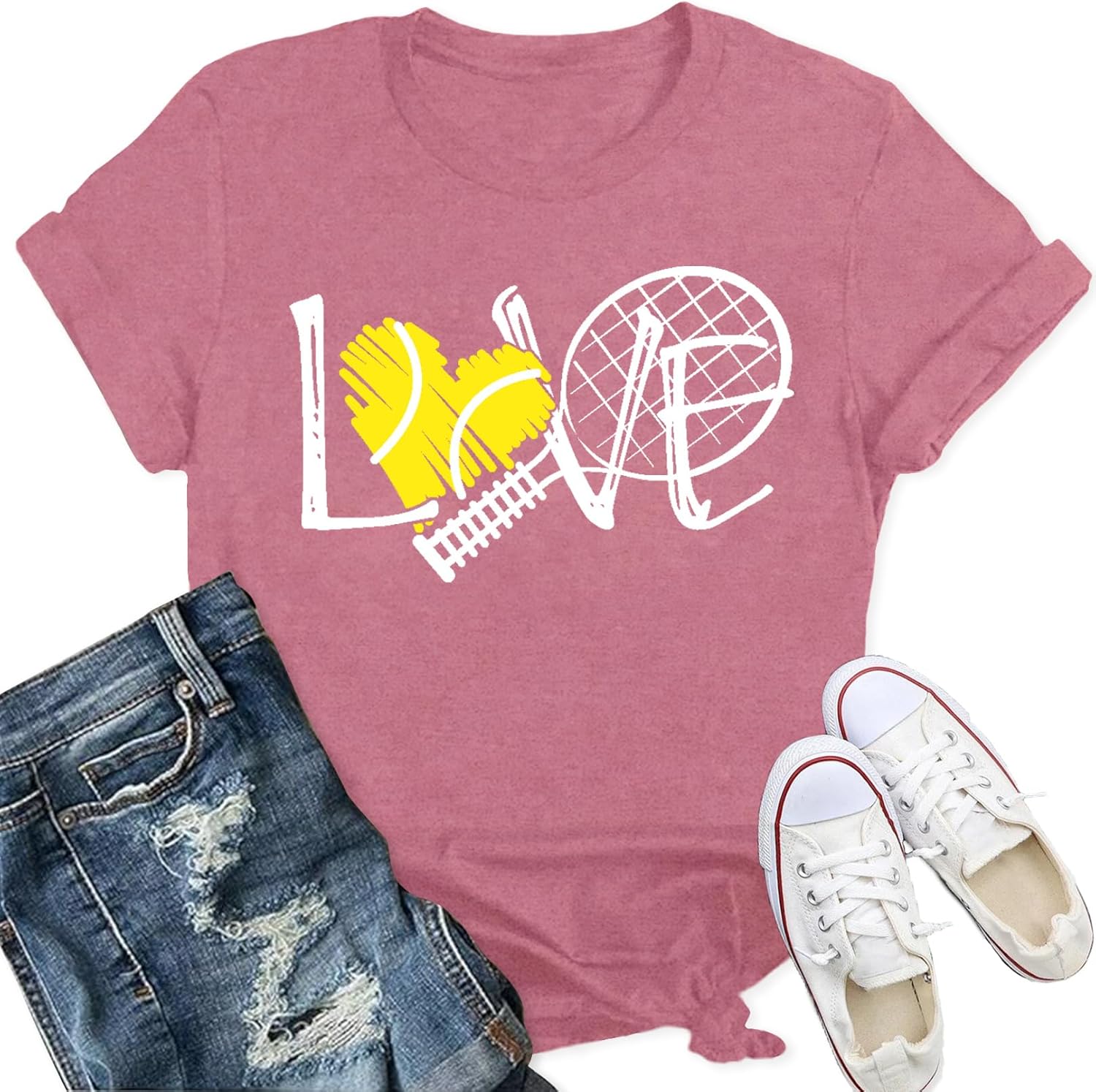 Detalle de Qskall Women's Tennis Heart T-Shirt: Soft, Sporty Style for Everyday Wear