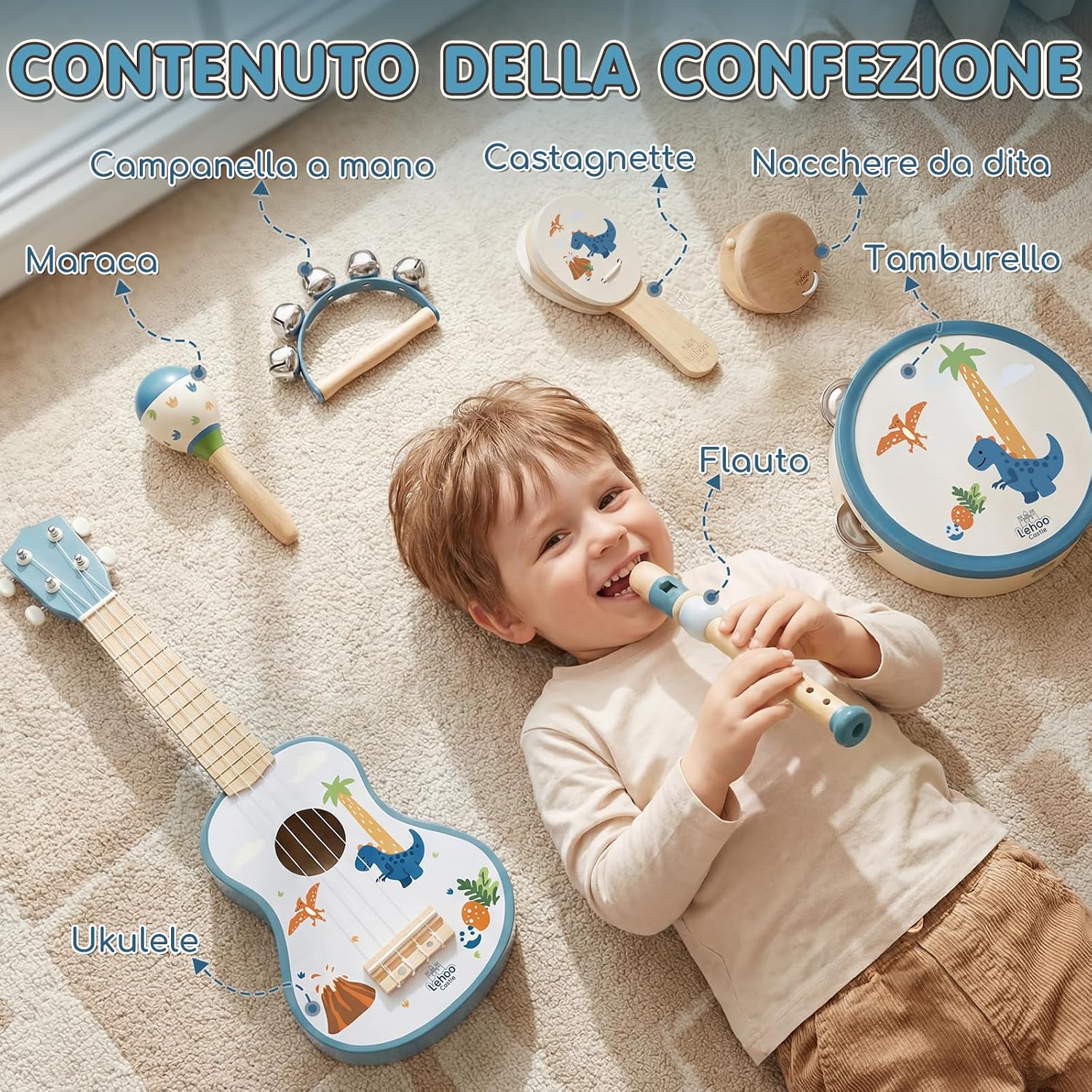 Thumbnail 6 de Lehoo Castle: Chitarra per Bambini con 7 Strumenti Montessori – Giocattolo in Legno FSC