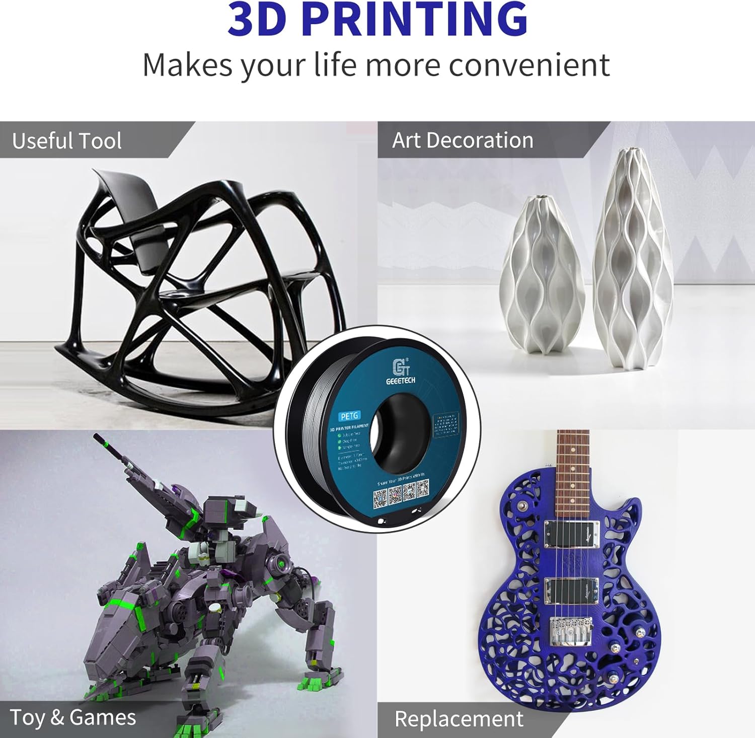 Thumbnail 4 de GEEETECH PETG Filament 1,75 mm (1 kg) grau mit Maßgenauigkeit ± 0,02 mm für FDM-Drucker