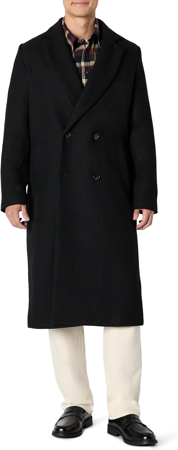 Detalle de Amazon Essentials Men's Relaxed-Fit Wool Blend Longline Topcoat