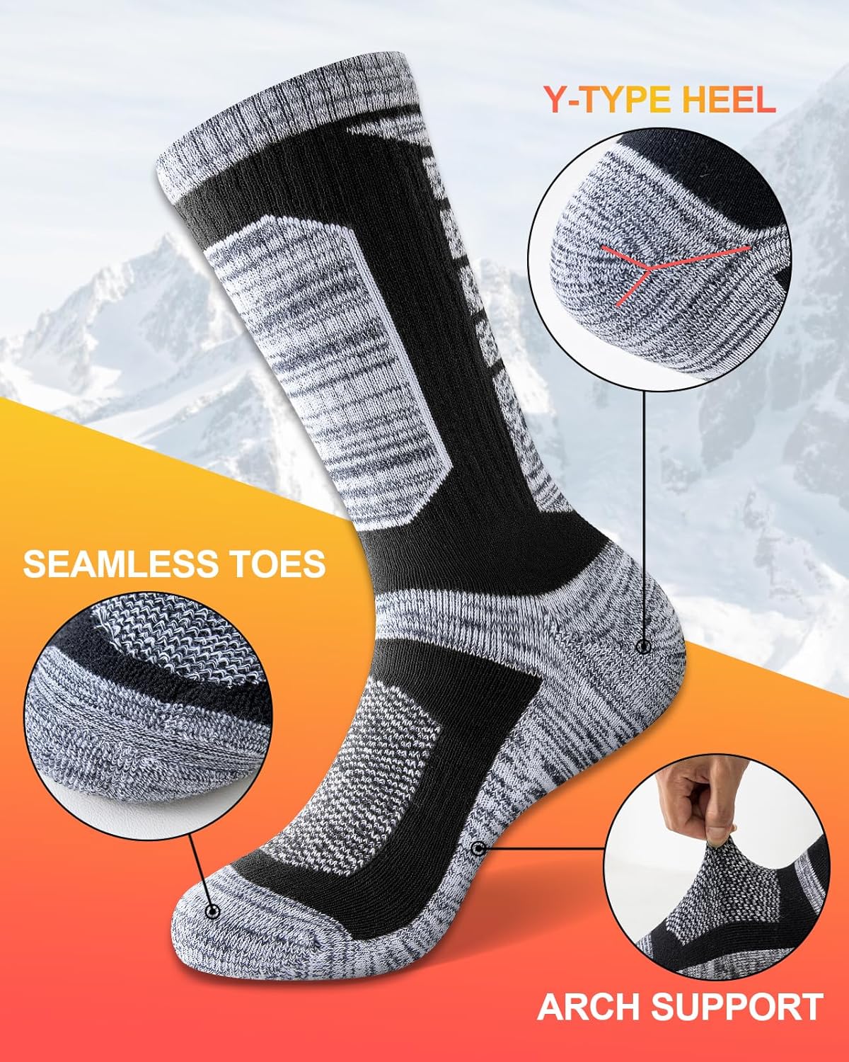 Detalle de Niorasen Full Cushion Thermal Socks for Men (5 Pairs) – Thick Cotton Crew Socks for Winter Work, Hiking & Walking