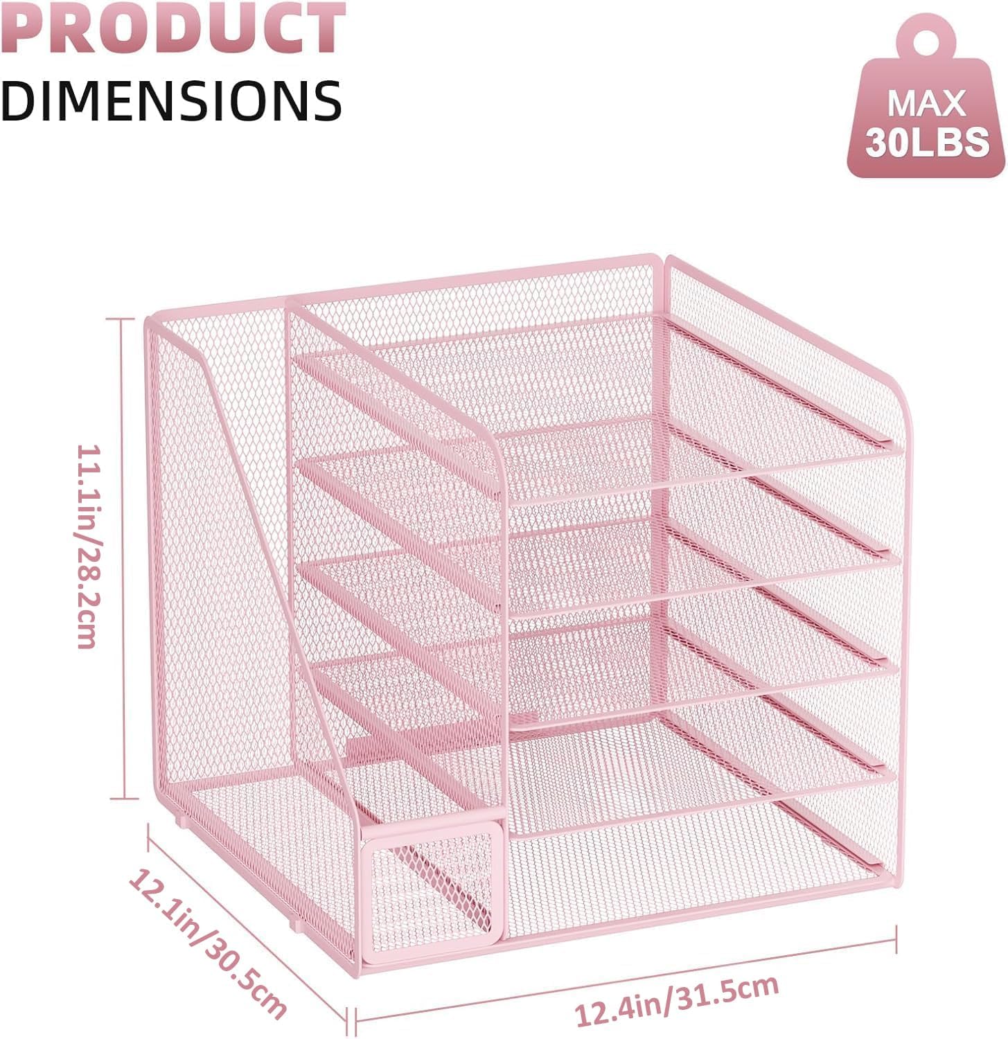Detalle de Marbrasse Schreibtisch-Organizer mit 5 Ablagefächern und Briefablage (Rosa)