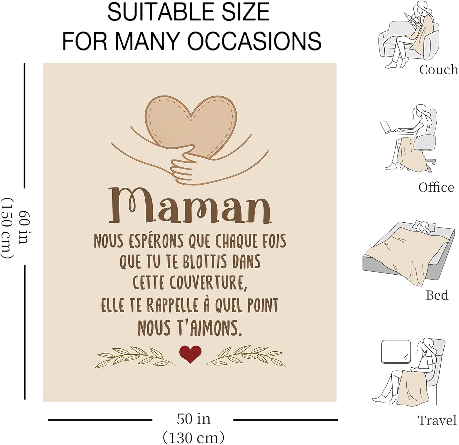 Thumbnail 1 de Couverture flanelle « Maman Nous Espérons Que Chaque Fois que Tu te Blottis Dans Cette Couverture » – cadeau chaleureux