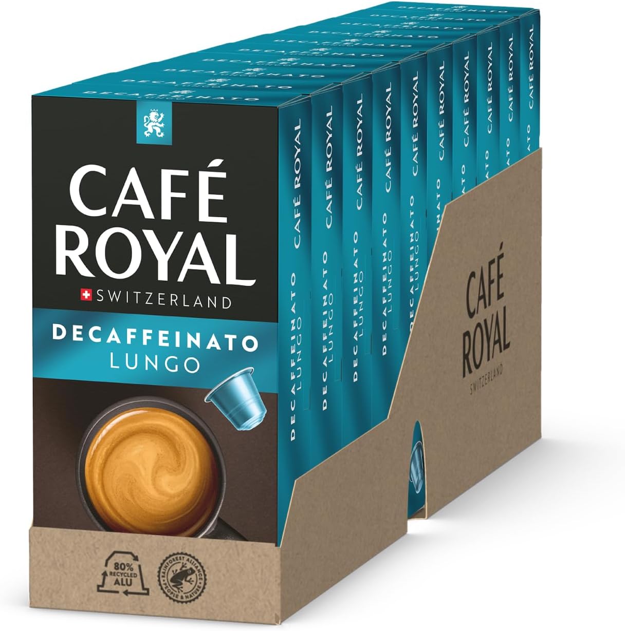 Detalle de Café Royal Lungo Décaféiné – Capsules compatibles Nespresso, 100 capsules, 100% Arabica