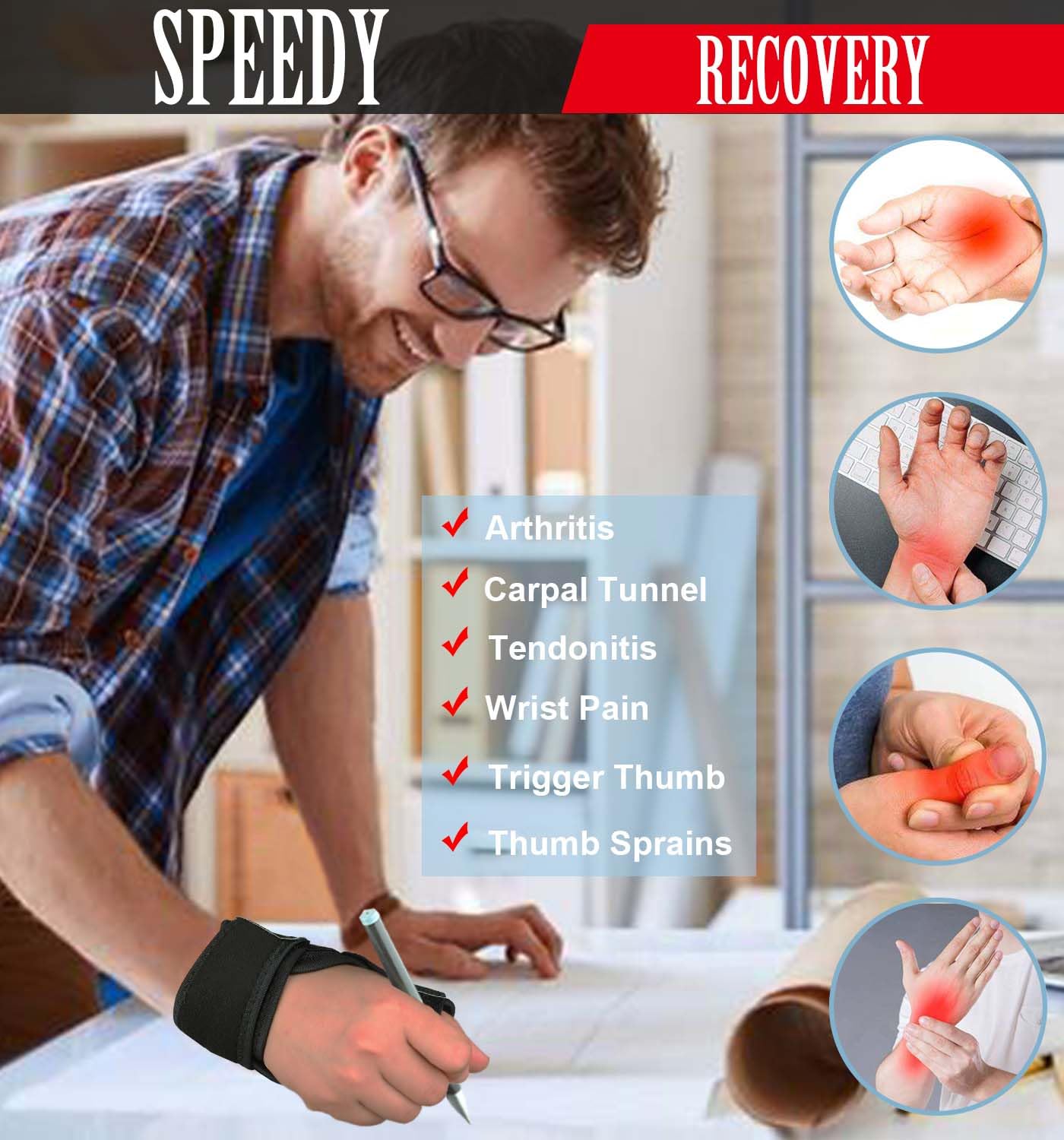 Detalle de Kecartu Reversible Thumb Splint, Adjustable Spica Support for Either Hand