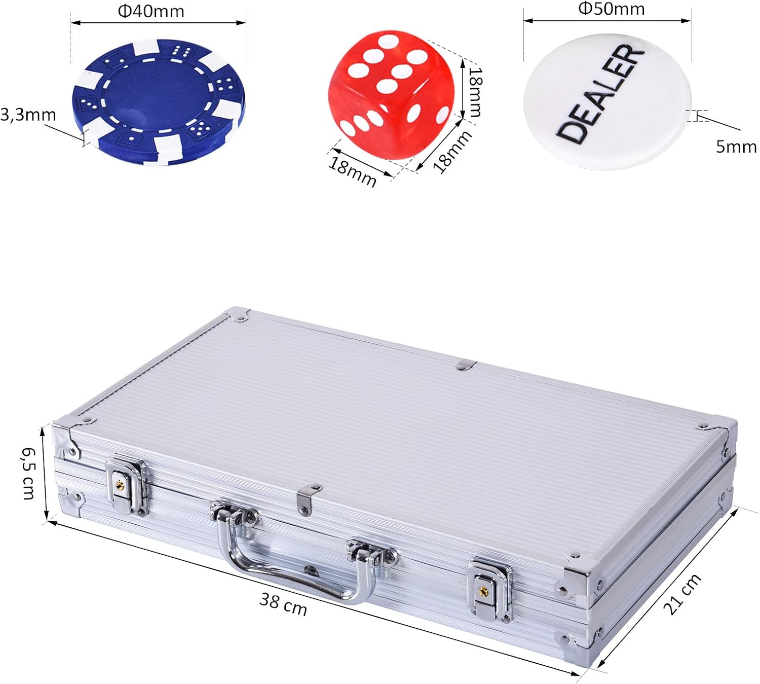 Thumbnail 6 de HOMCOM Mallette de Poker Coffret complet avec 300 jetons et 2 jeux de cartes – Aluminium robuste
