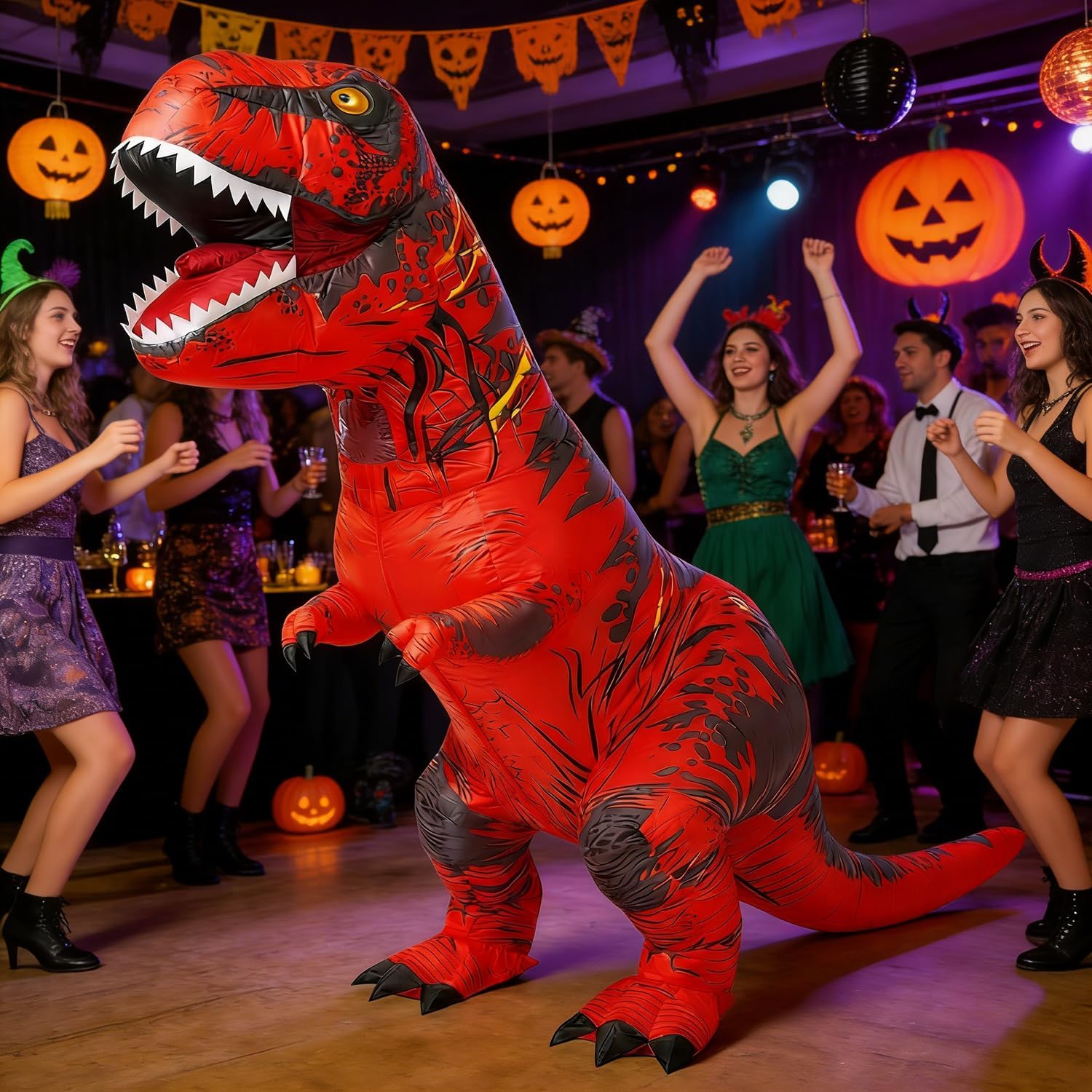 Thumbnail 6 de JASHKE Inflatable Dinosaur Costume Adult: Red T-Rex Suit for Halloween and Fancy Dress
