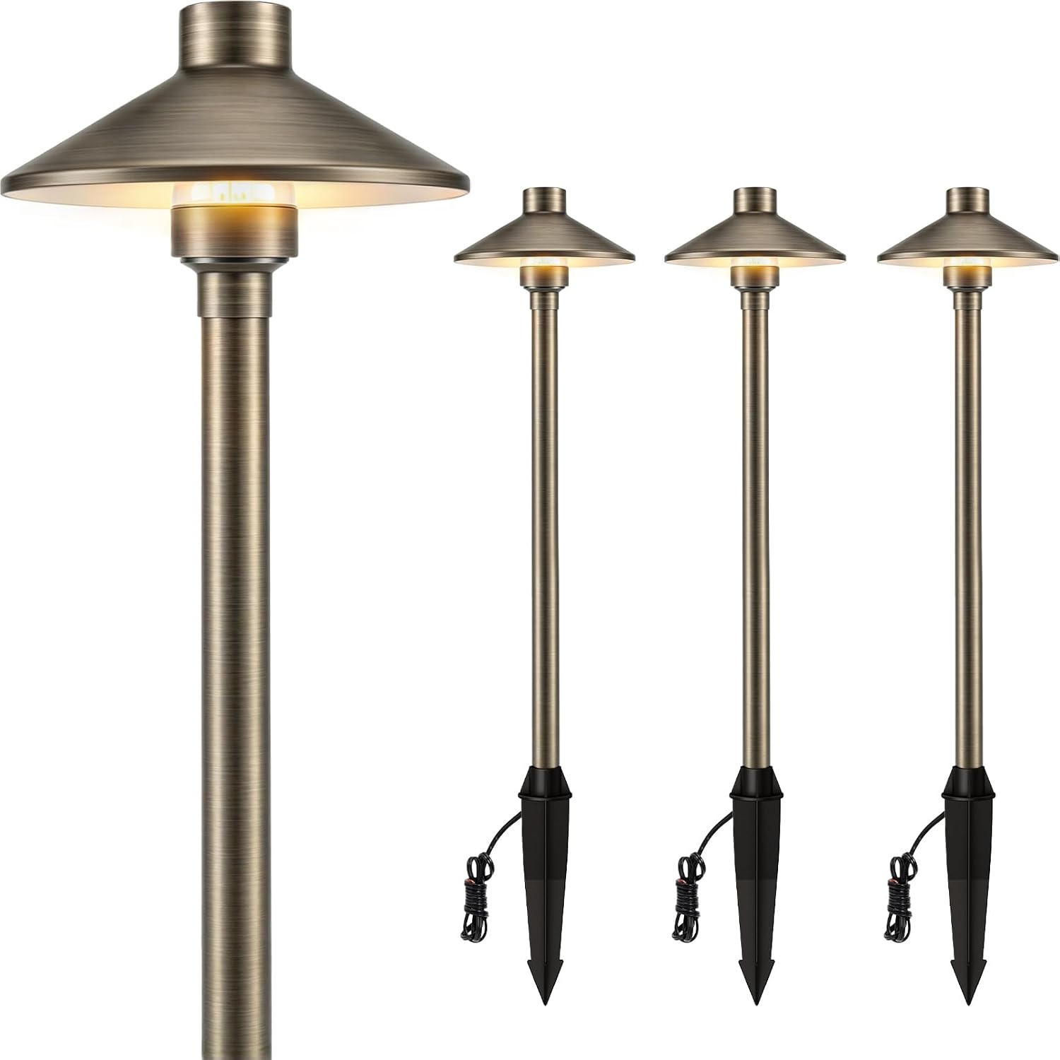 Detalle de Gardencoin 12V Solid Brass Pathway Lights, 21.9-Inch Tall, 4-Pack
