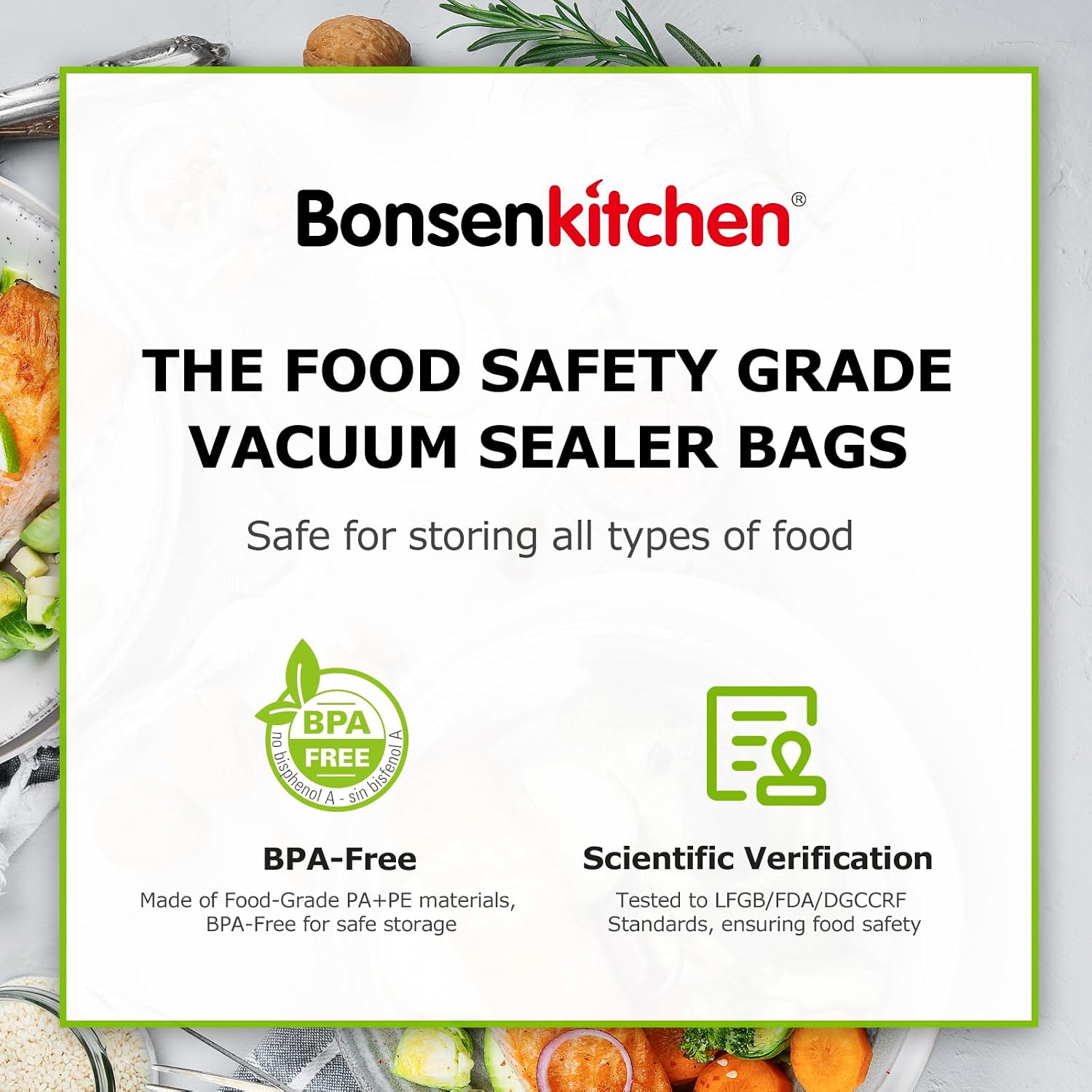 Thumbnail 6 de Bonsenkitchen Vacuum Sealer Rolls Bags — 3 Rolls 11x20' + 3 Rolls 8x20' (BPA-Free, 4 Mil, Microwave/Boil Safe)