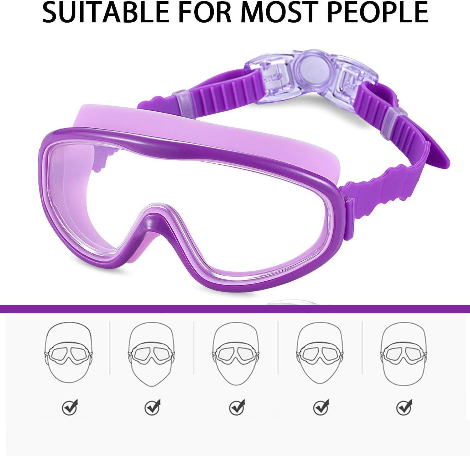 Detalle de Yizerel 2 Pack Kids Swim Goggles (Ages 3–15) – Wide Vision, Anti-Fog, UV Protected