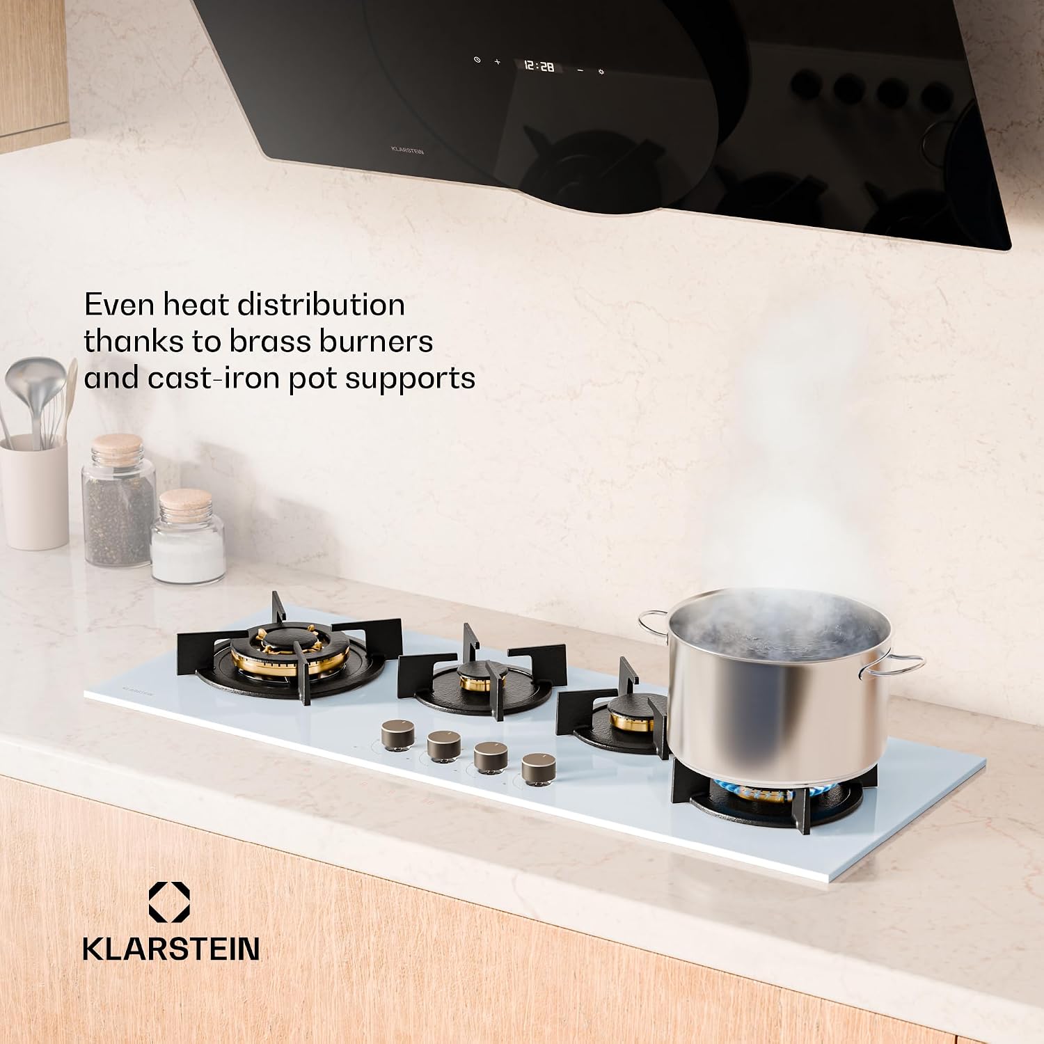 Detalle 2 de Klarstein CP11-KL-GF-90Slm-Wh Goldflame 4 Slim Gas Hob, 90cm, White