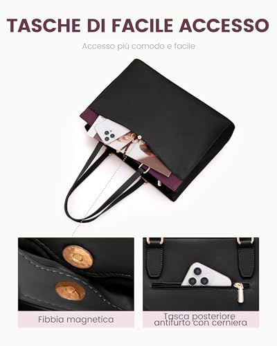 Detalle de LOVEVOOK borsa tote da donna in pelle PU, scomparto imbottito per PC da 15,6 pollici