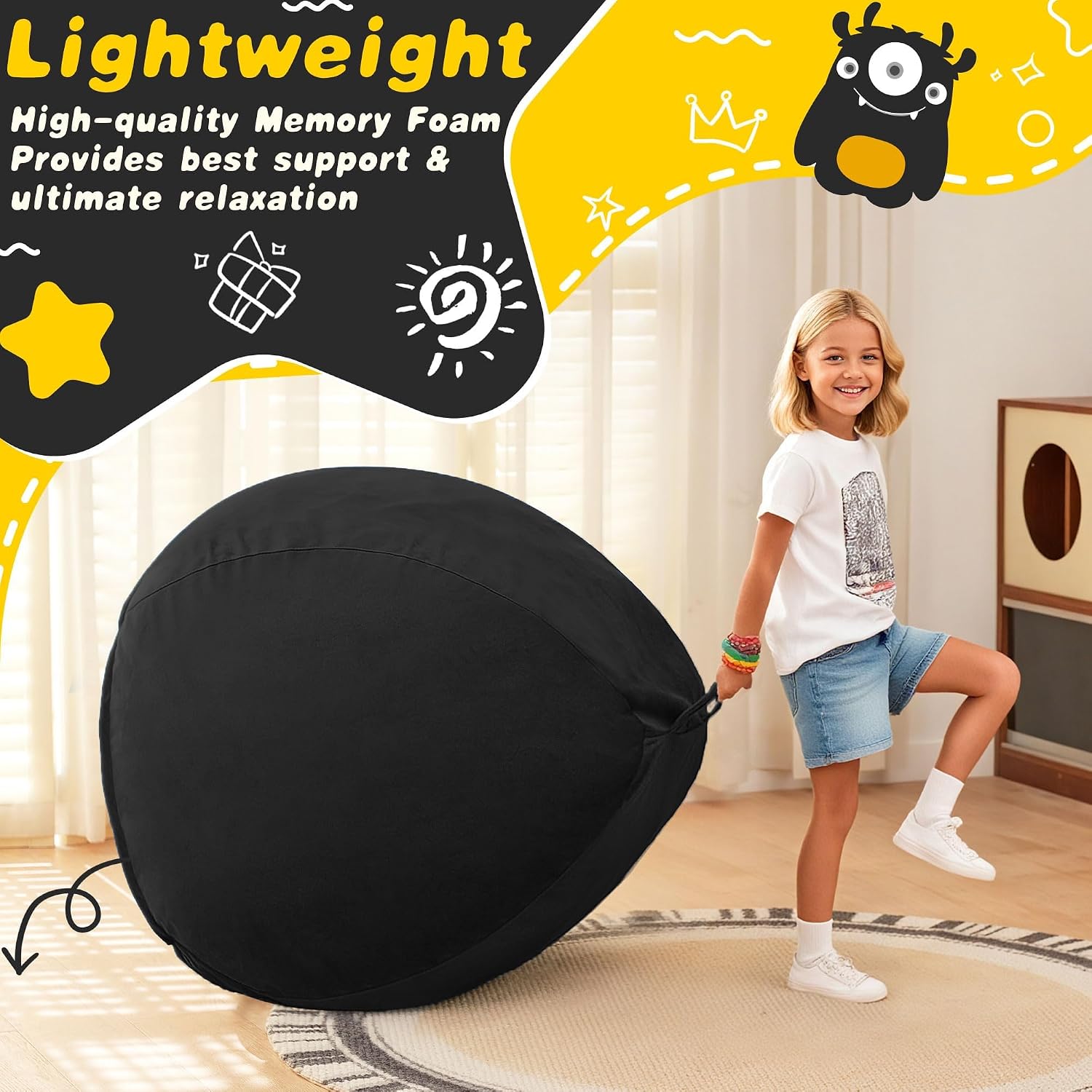 Thumbnail 4 de HABUTWAY YS02-064-BLACK-CA 2-Foot Bean Bag Chair, Black Velvet