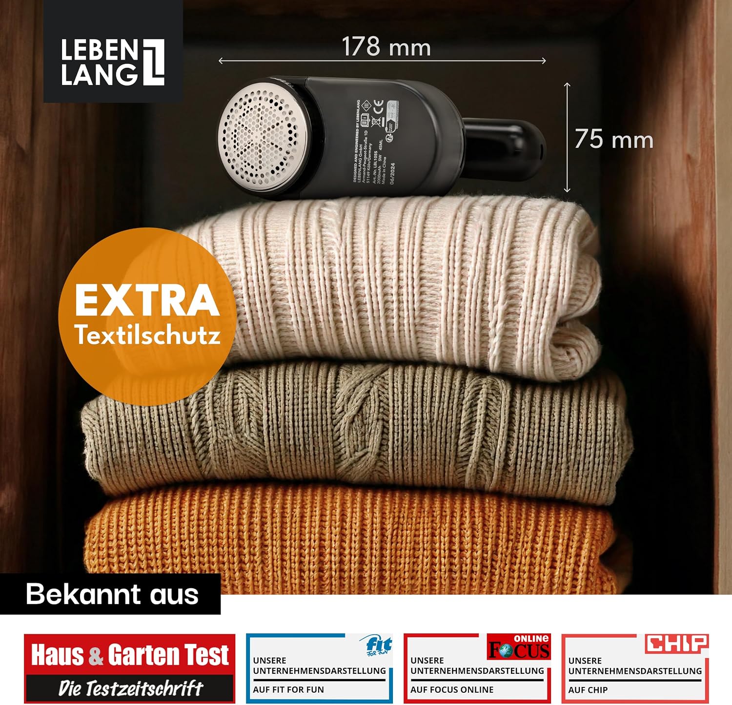 Thumbnail 6 de LEBENLANG elektrischer Fusselrasierer 2000 mAh Akku – mit LED-Anzeige & Reinigungspinsel