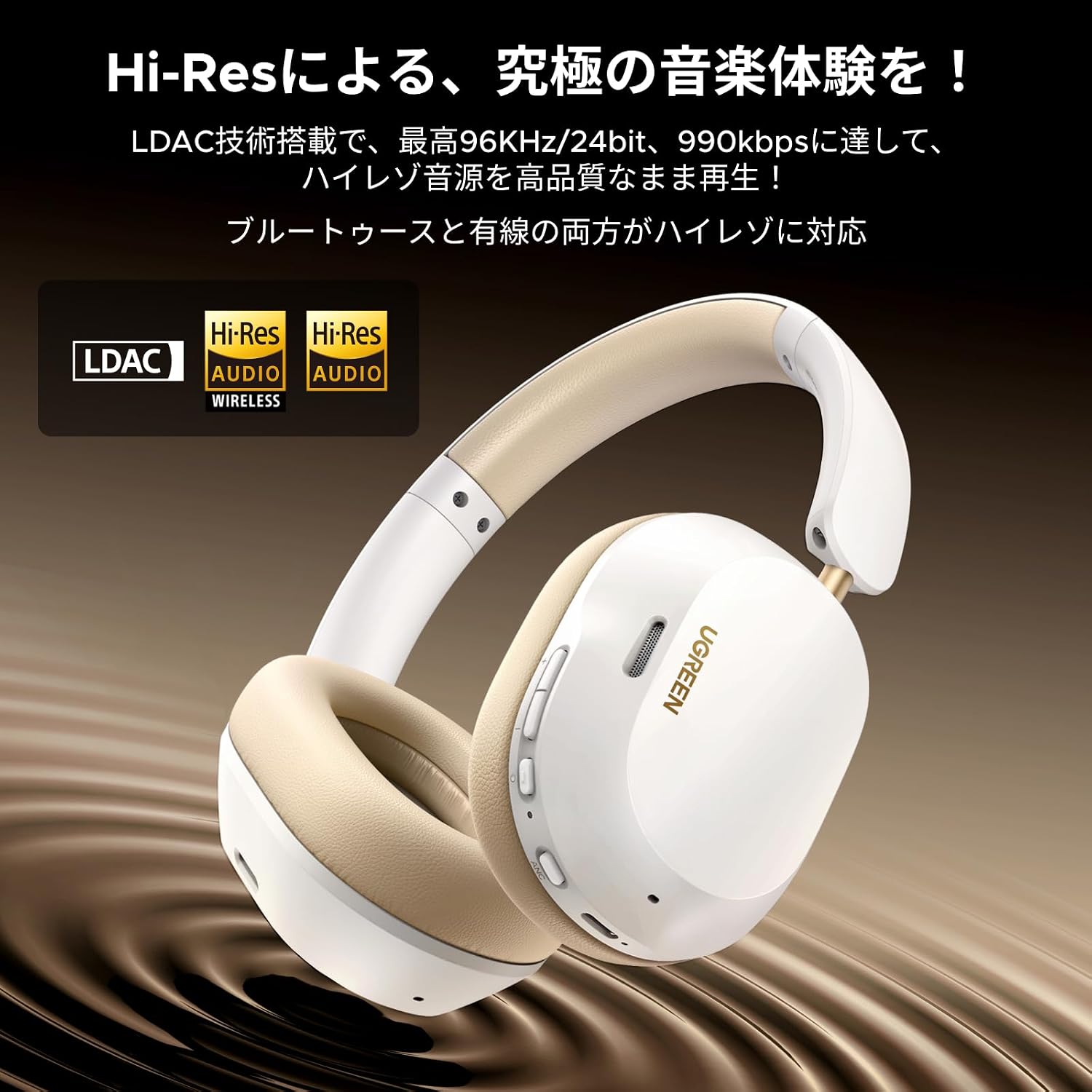 Detalle de UGREEN HP203 Wireless Over-Ear Headphones, Adaptive ANC, LDAC, 75-Hour Battery