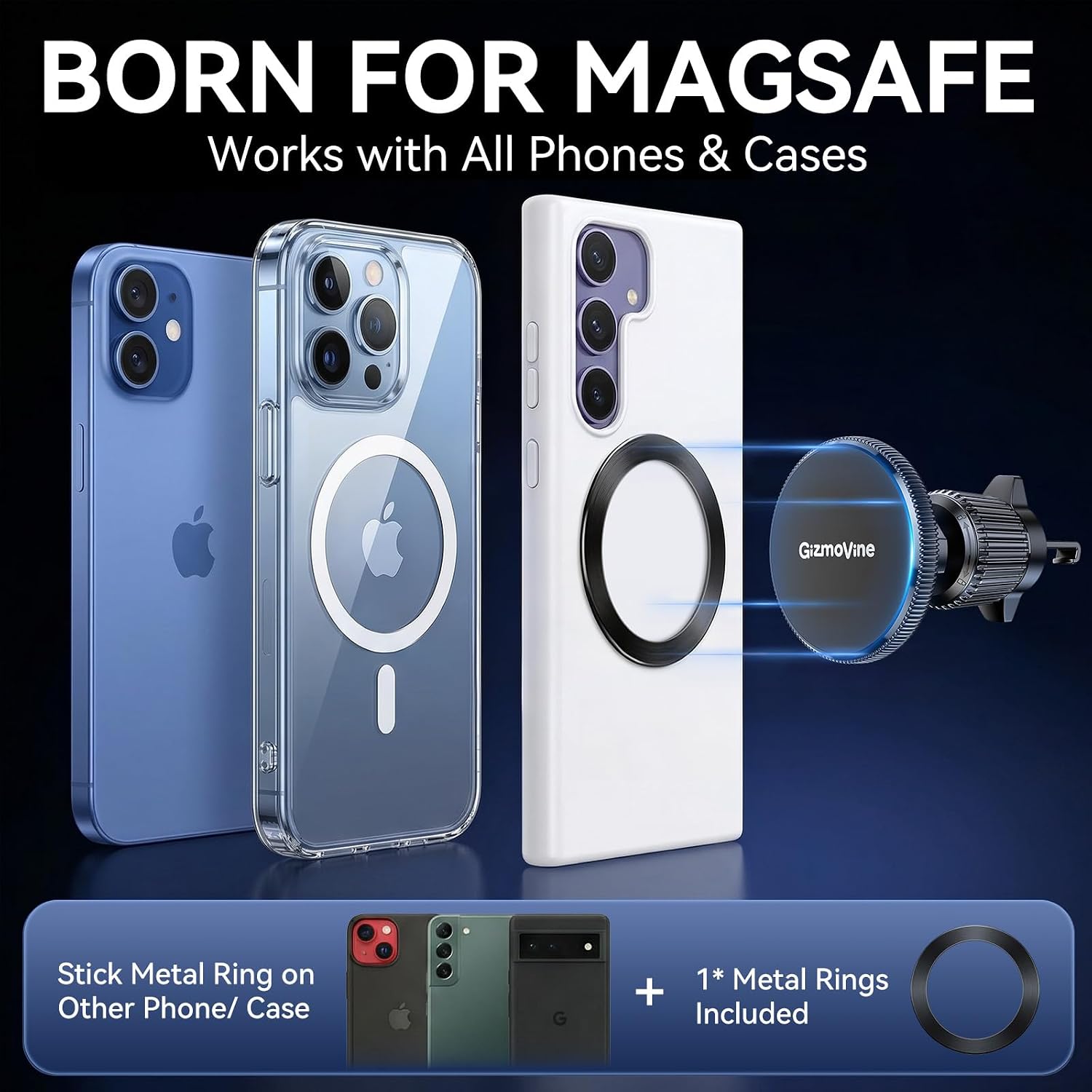 Detalle de GizmoVine MagSafe Car Phone Holder with 20x N52 Magnets – 360° Vent Mount (2026 Upgrade)