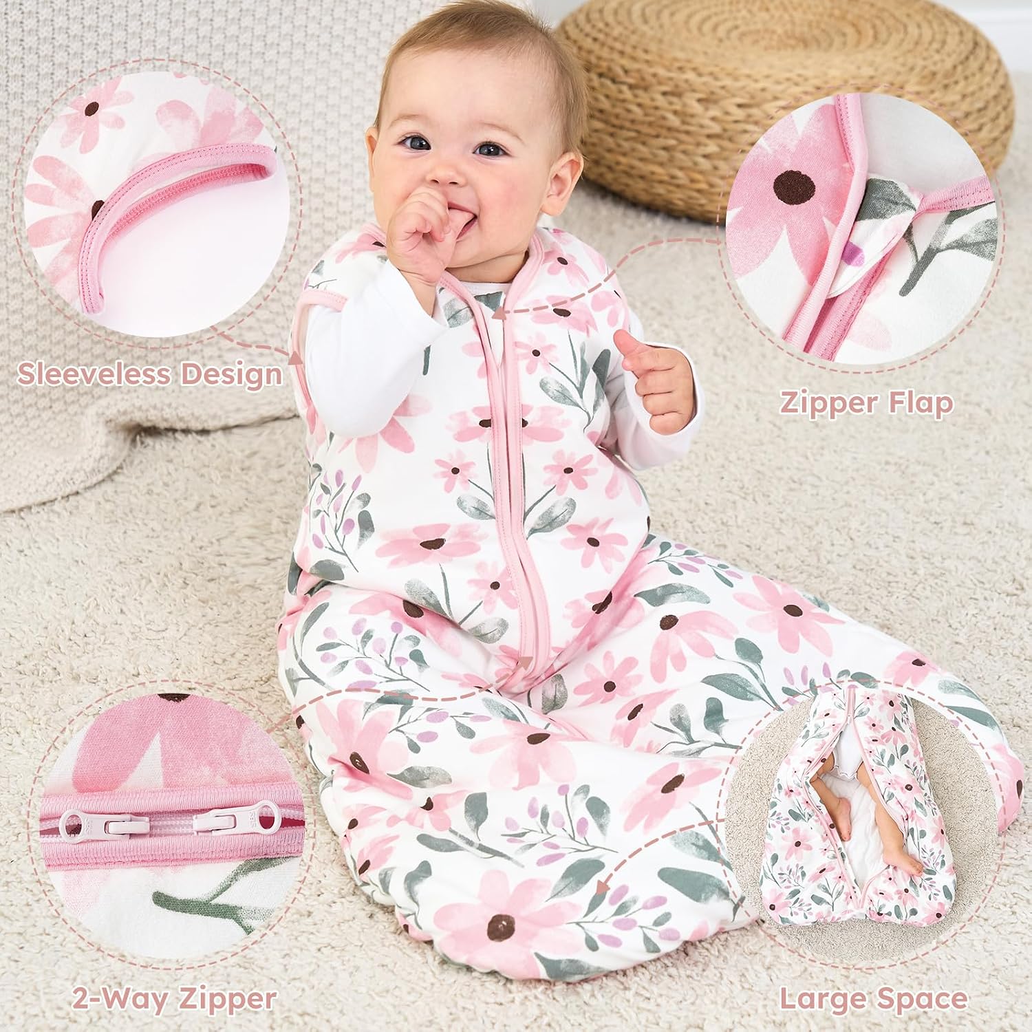 Detalle 2 de Yoofoss Baby Sleeping Bag 0.5 Tog – 2 Pack, 100% Organic Cotton, Summer Sleep Sack