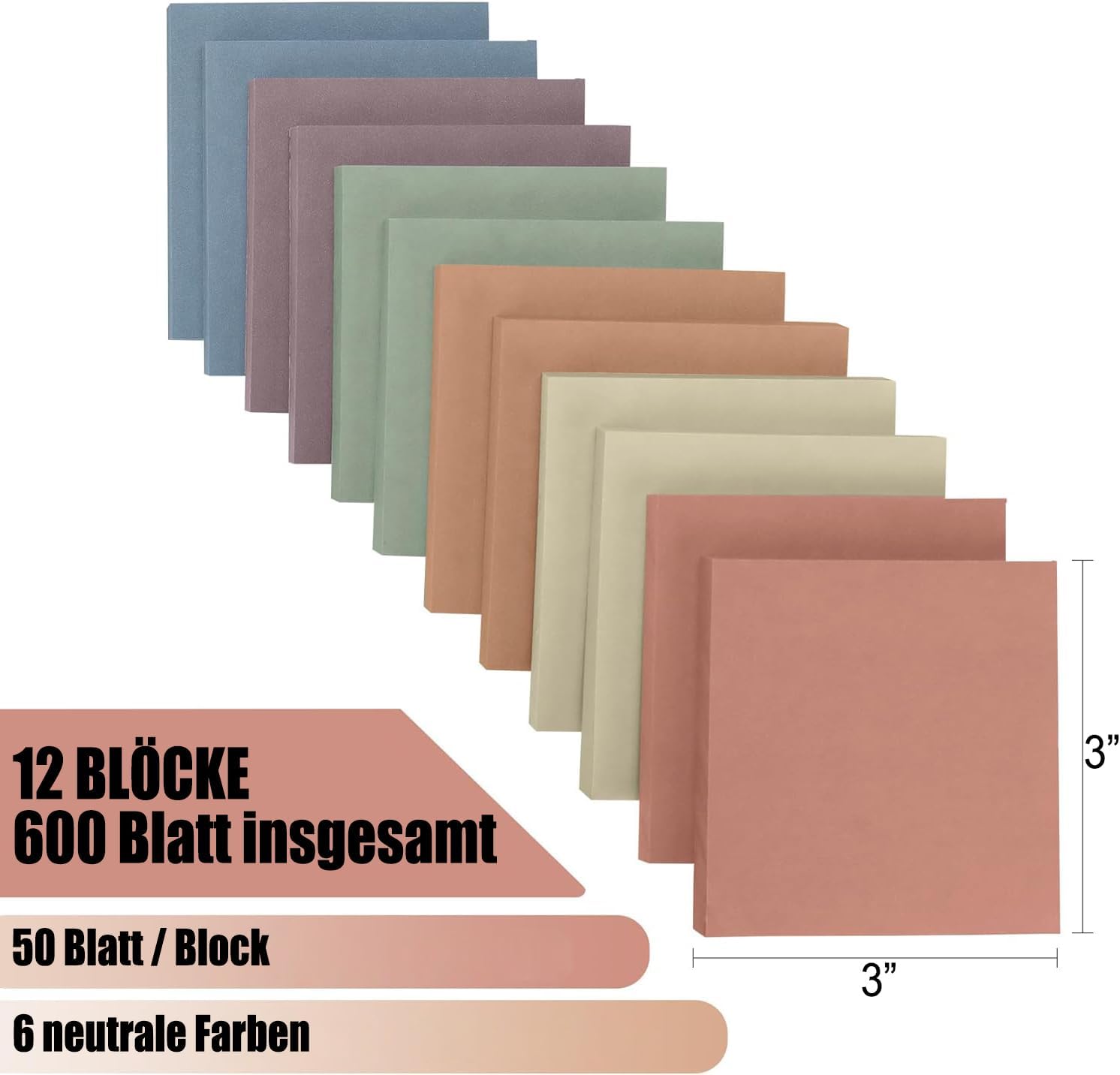 Detalle de newplenty zelfklevende notities, 76 x 76 mm, 12 blokken in zes vintagekleuren