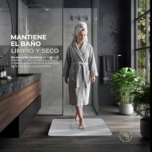 Detalle de WB® Alfombra Diatomita Baño Fast Dry 60x40 Gris – Secado Rápido, Antideslizante y Antibacteriana