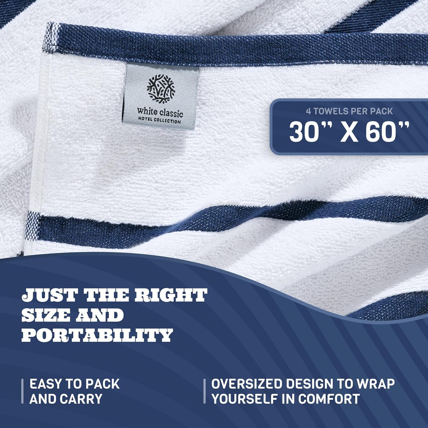 Detalle de White Classic Cotton Pool Towels Oversized 30 x 60, 4-Pack 🧖