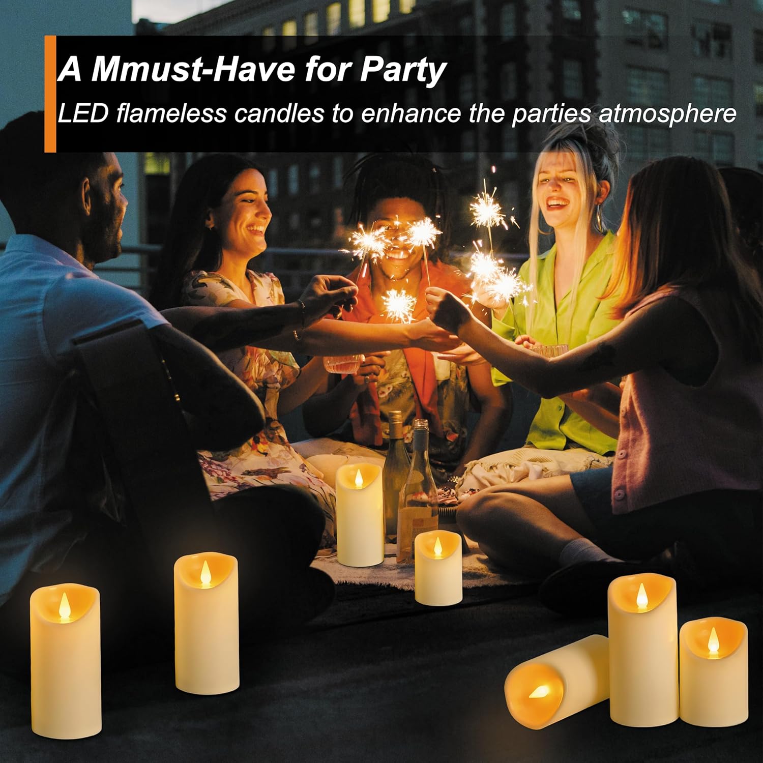Thumbnail 6 de Auralome LED Battery Operated Candles – 12-pack Ivory Pillar Candles with Remote, Timer and Flicker