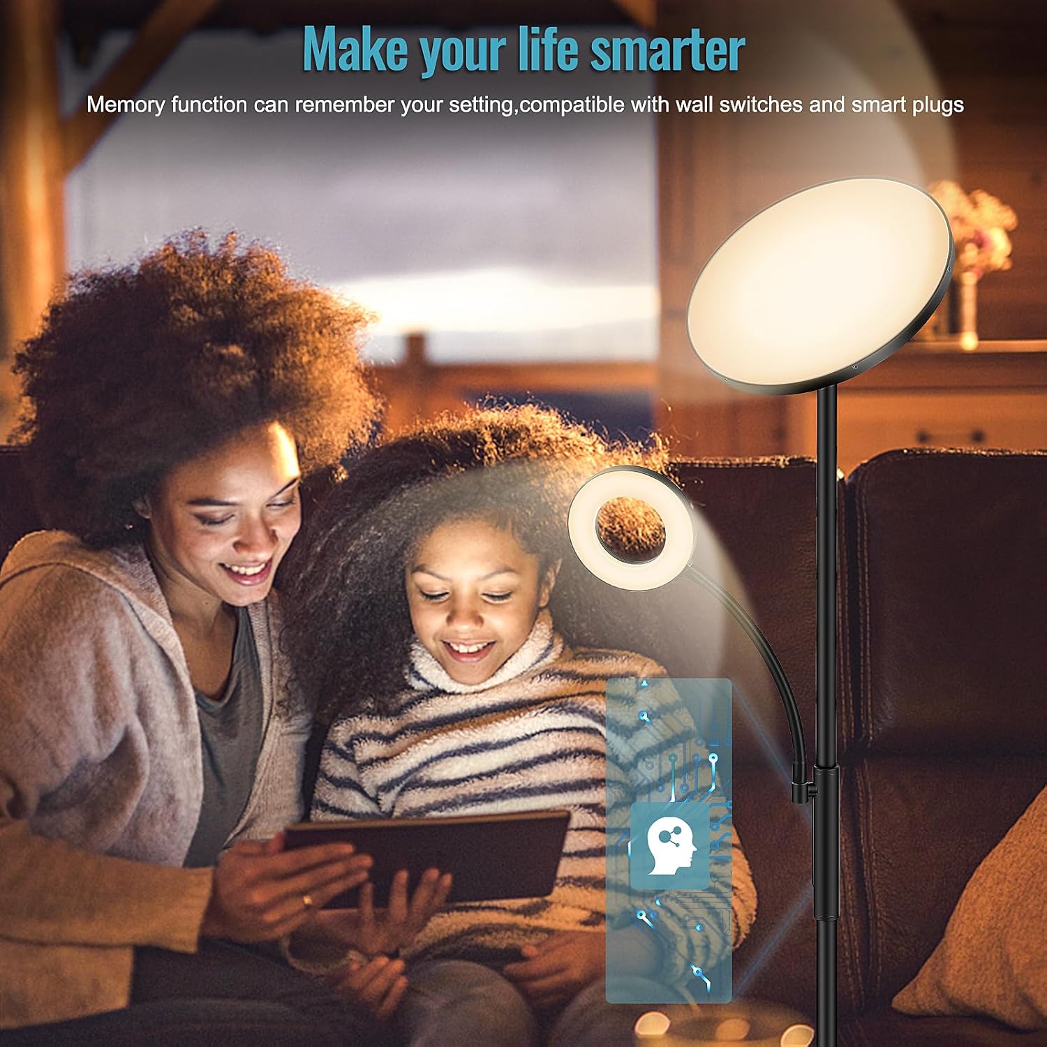 Thumbnail 6 de mukuxin LED-Stehlampe für Wohnzimmer dimmbar (42 W, 3600 lm) mit Leselampe, Fernbedienung & Touch, Schwarz