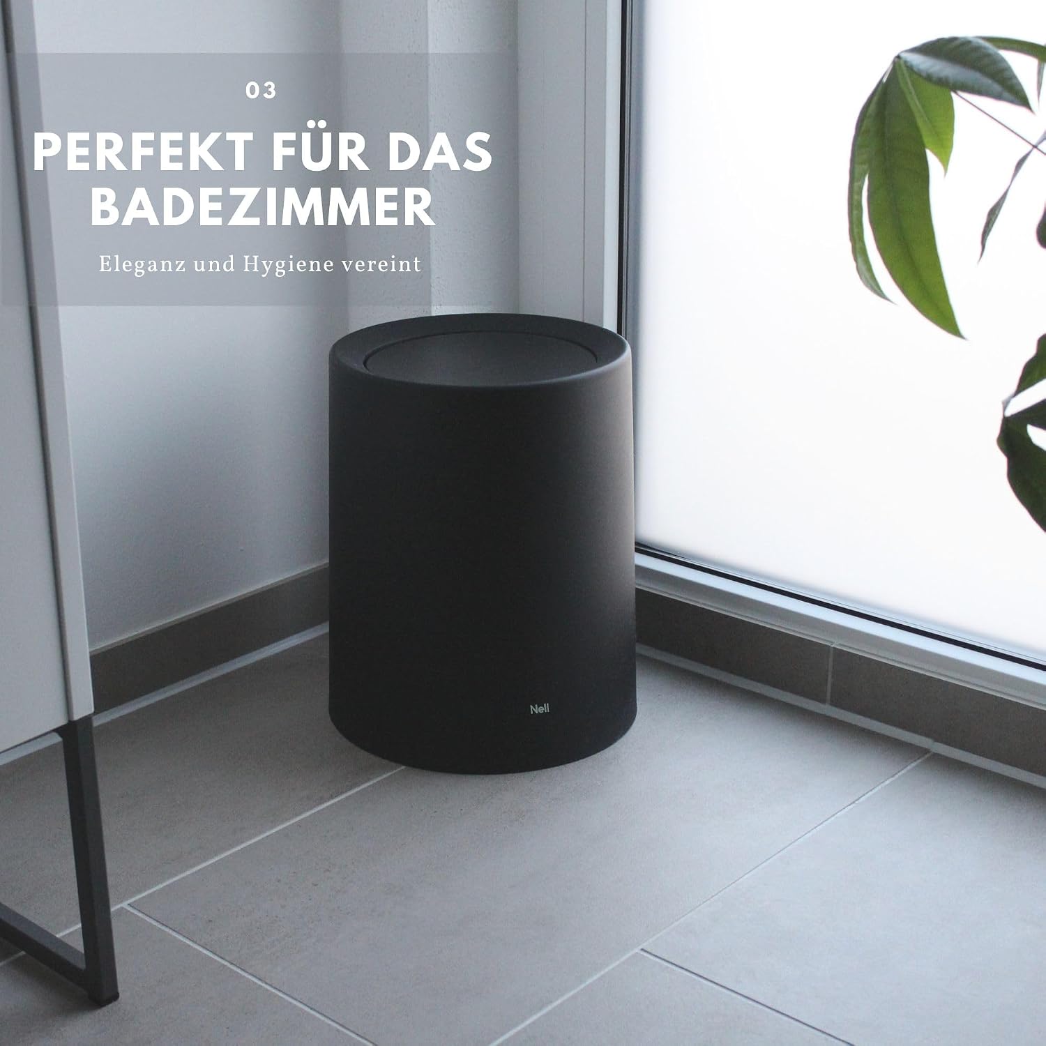 Detalle 2 de Nell 12L Mülleimer Büro Schwarz Matt mit Schwingdeckel – robust, stilvoll und flexibel