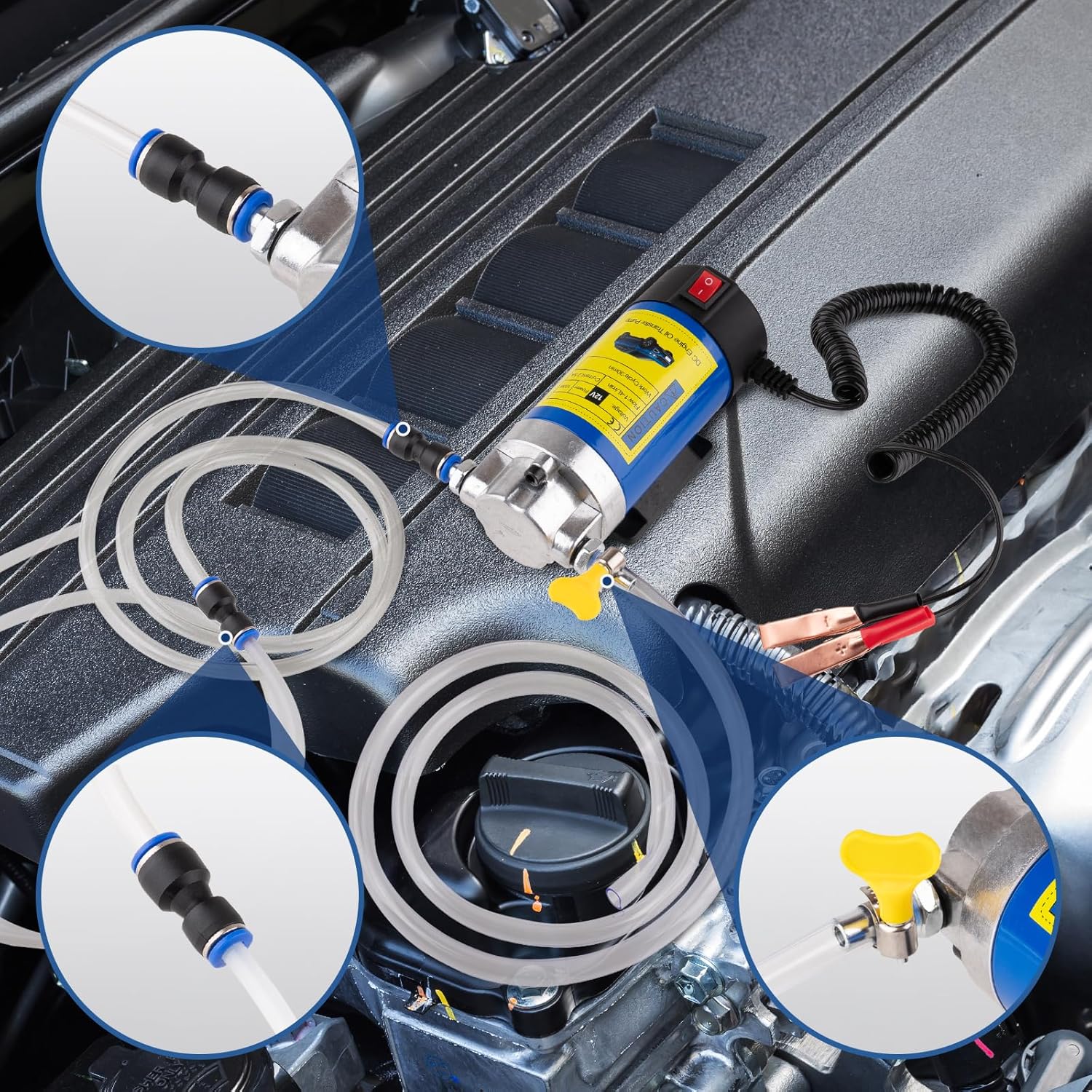 Thumbnail 6 de Oil Extractor Pump 12V 100W Ultra-Quiet Fluid Transfer Pump (3 Hoses + Adapters) for Engine Oil & More