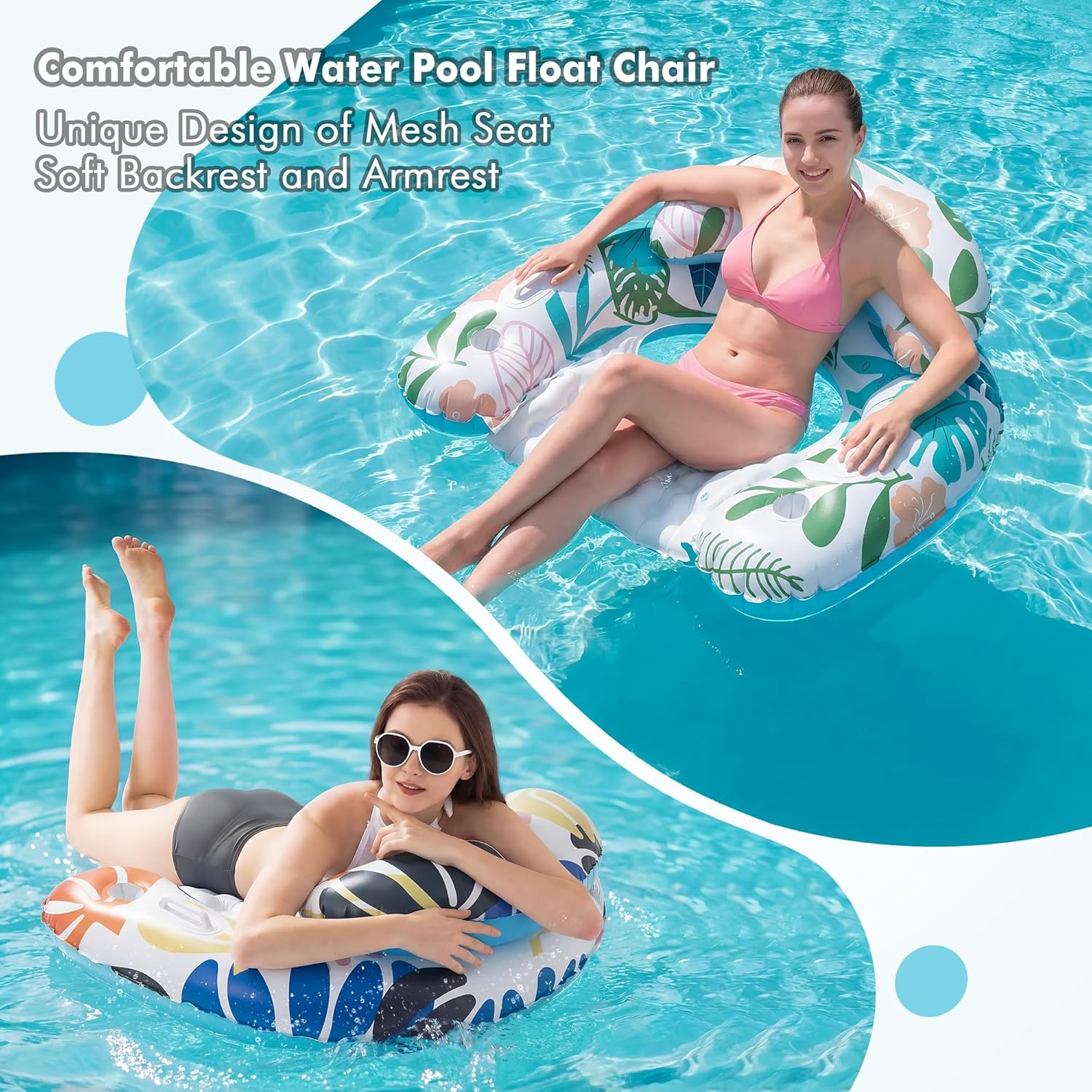 Thumbnail 3 de OKSUWATER 2-Pack Adult Pool Float Chairs with Cup Holders & Handles