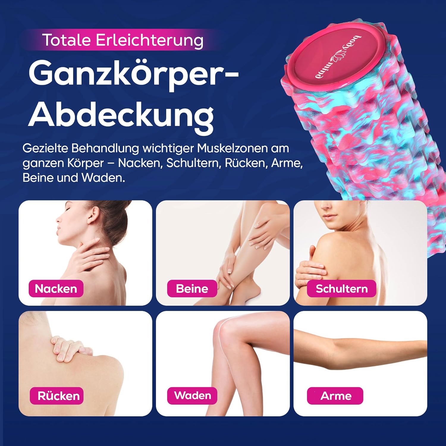 Thumbnail 6 de Body & Mind Faszienrolle Massage-Rolle – 33 x 14,5 cm für Oberkörper, Nacken, Rücken und mehr