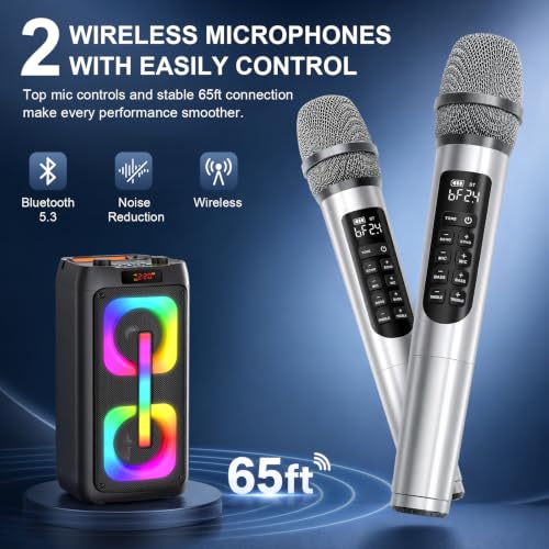 Detalle de Gesnada K68: Máquina de Karaoke con 2 micrófonos inalámbricos y Altavoz Bluetooth