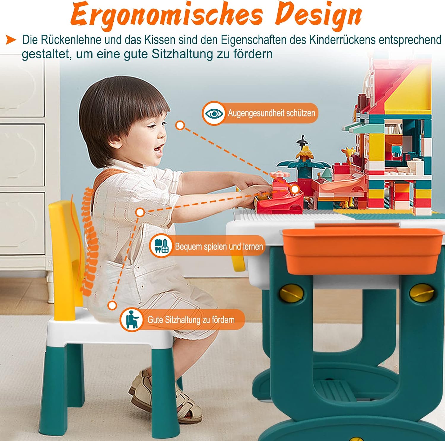 Thumbnail 6 de UISEBRT HKDY-UIS-(ET01056) Children's Activity Table with 2 Chairs, Reversible Board