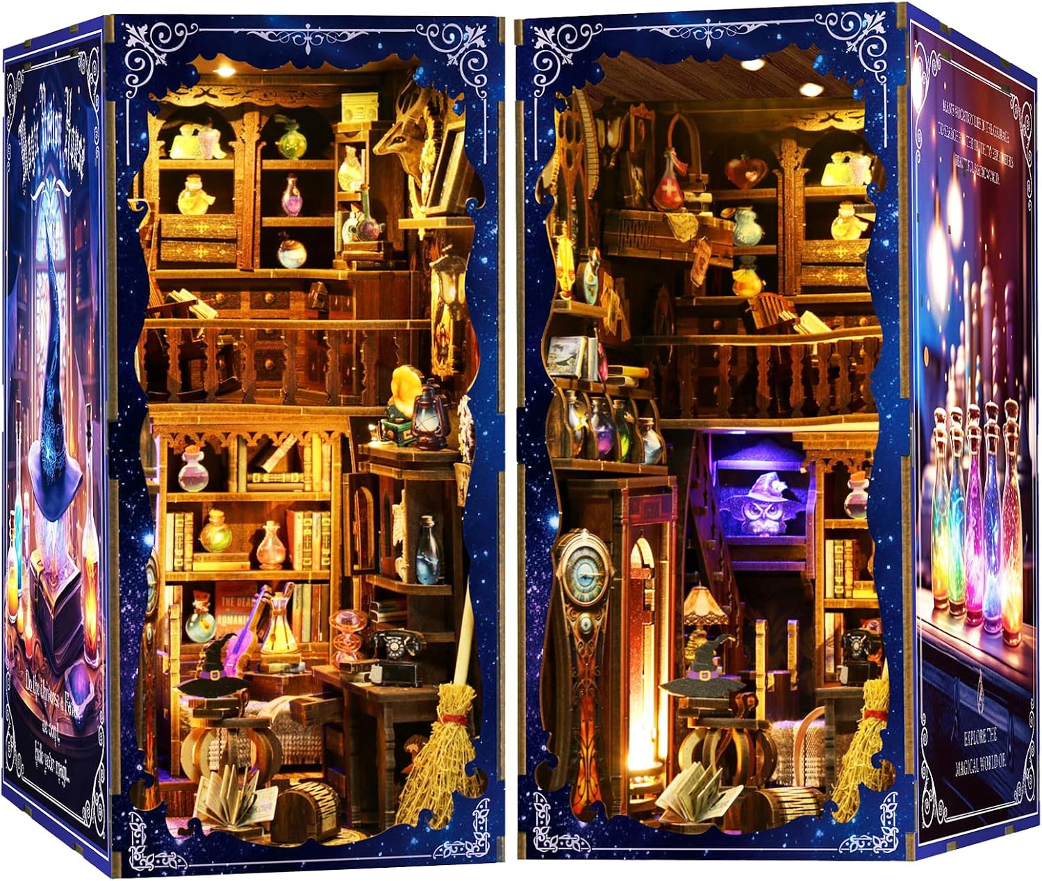 Detalle de Wooden Booknook Diy 3D Book Nook con Luce LED e Coperchio antipolvere – Kit fai-da-te per appassionati di letteratura e arte