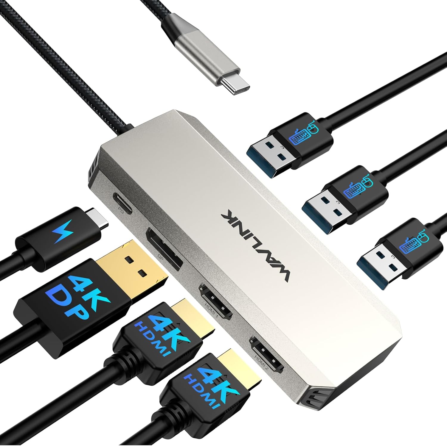 WAVLINK Station d’accueil triple 4K 7 en 1 avec double HDMI, DP et charge PD 100 W