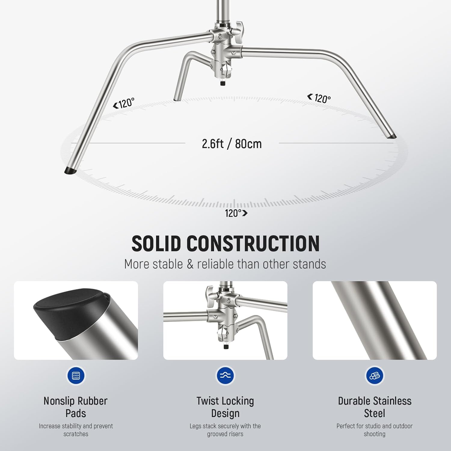 Detalle 2 de NEEWER Pro 100% Stainless Steel Heavy Duty C Stand with Boom Arm (SC172) – 68" Max Height
