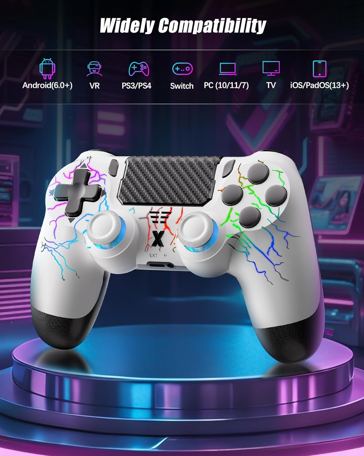 Thumbnail 6 de RUIZHI Controller LED wireless a forma di fulmine per PlayStation 4 / PC, bianco