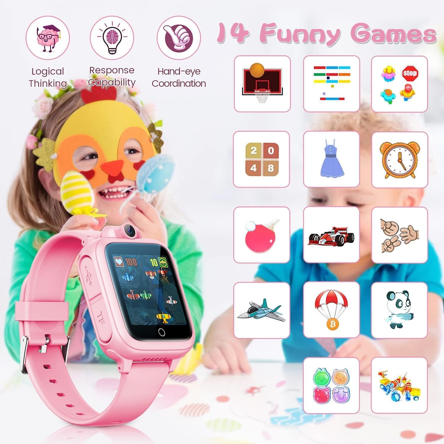 Detalle 2 de Awatty Kids Smart Watch for Boys & Girls (Pink, S) – 5–12 Years