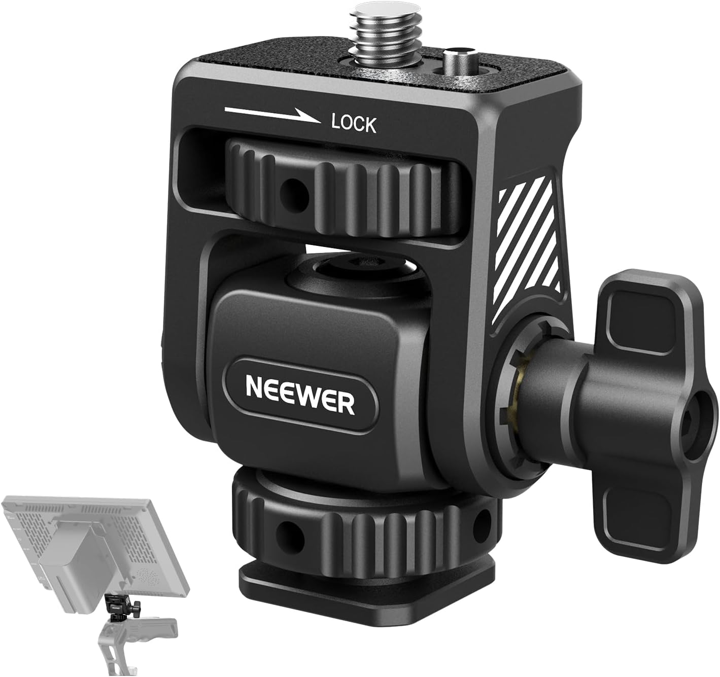 Detalle de NEEWER MA019 Supporto per monitor da campo con cold shoe girevole 360° e inclinabile 180°