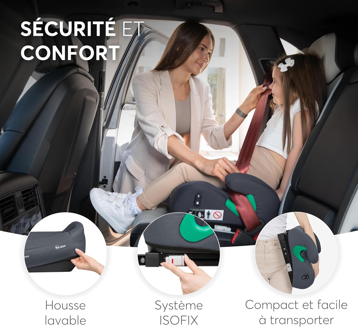 Thumbnail 5 de KikkaBoo Rehausseur Voiture Enfant ISOFIX i-POP, i-Size 125-150 cm, Groupe 3, 7-12 Ans, 22-36 kg – Noir