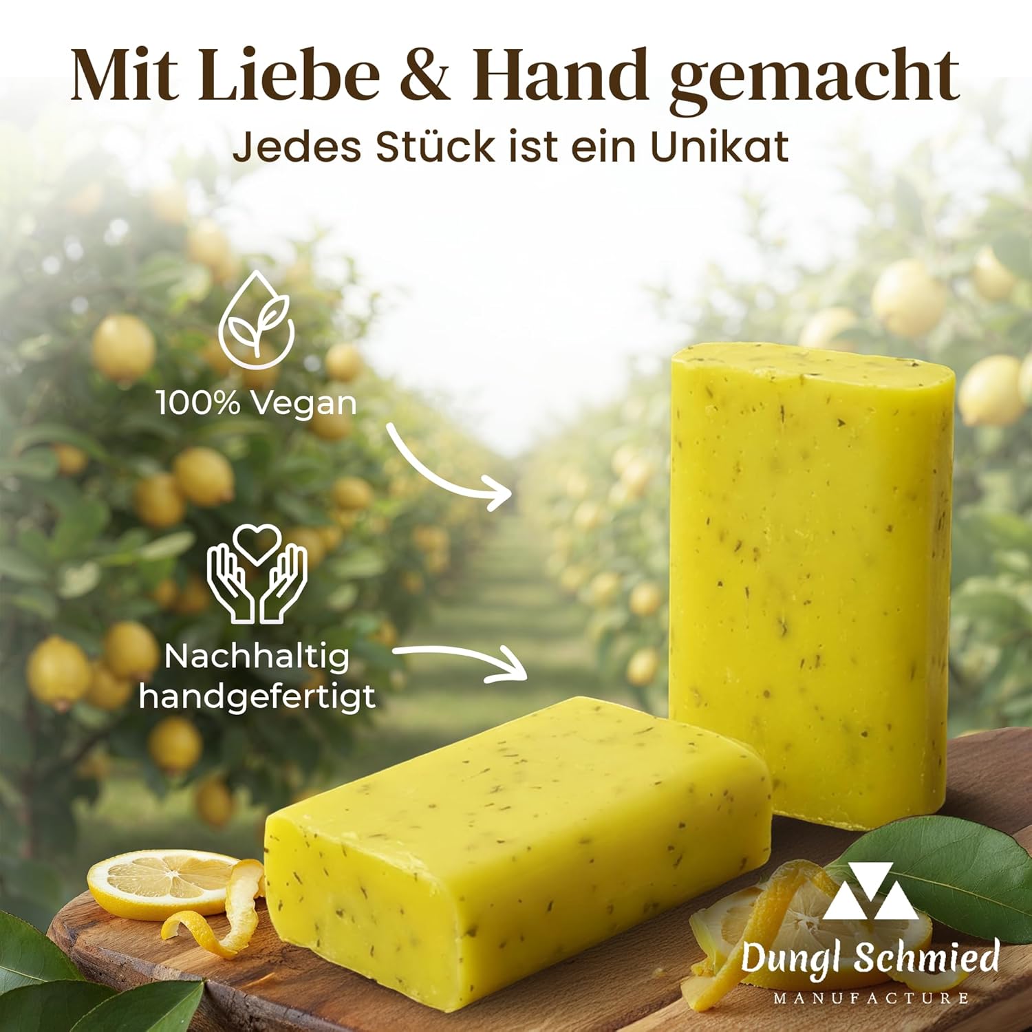 Detalle de Dungl Schmied Zitronen-Minze Seife – Handgemacht, 100g, vegan & palmölfrei